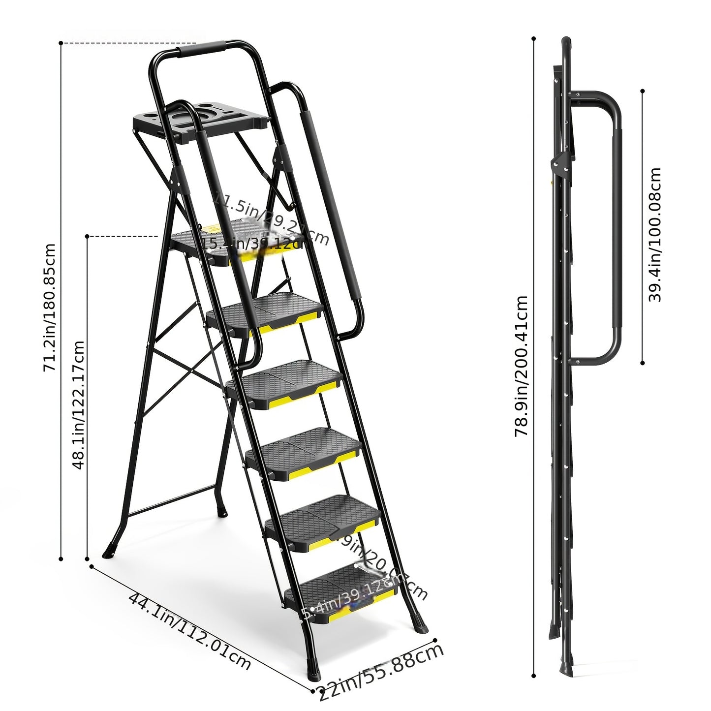 TOOLF 6 Step Ladder Tool Platform And Handrails 800 Lbs