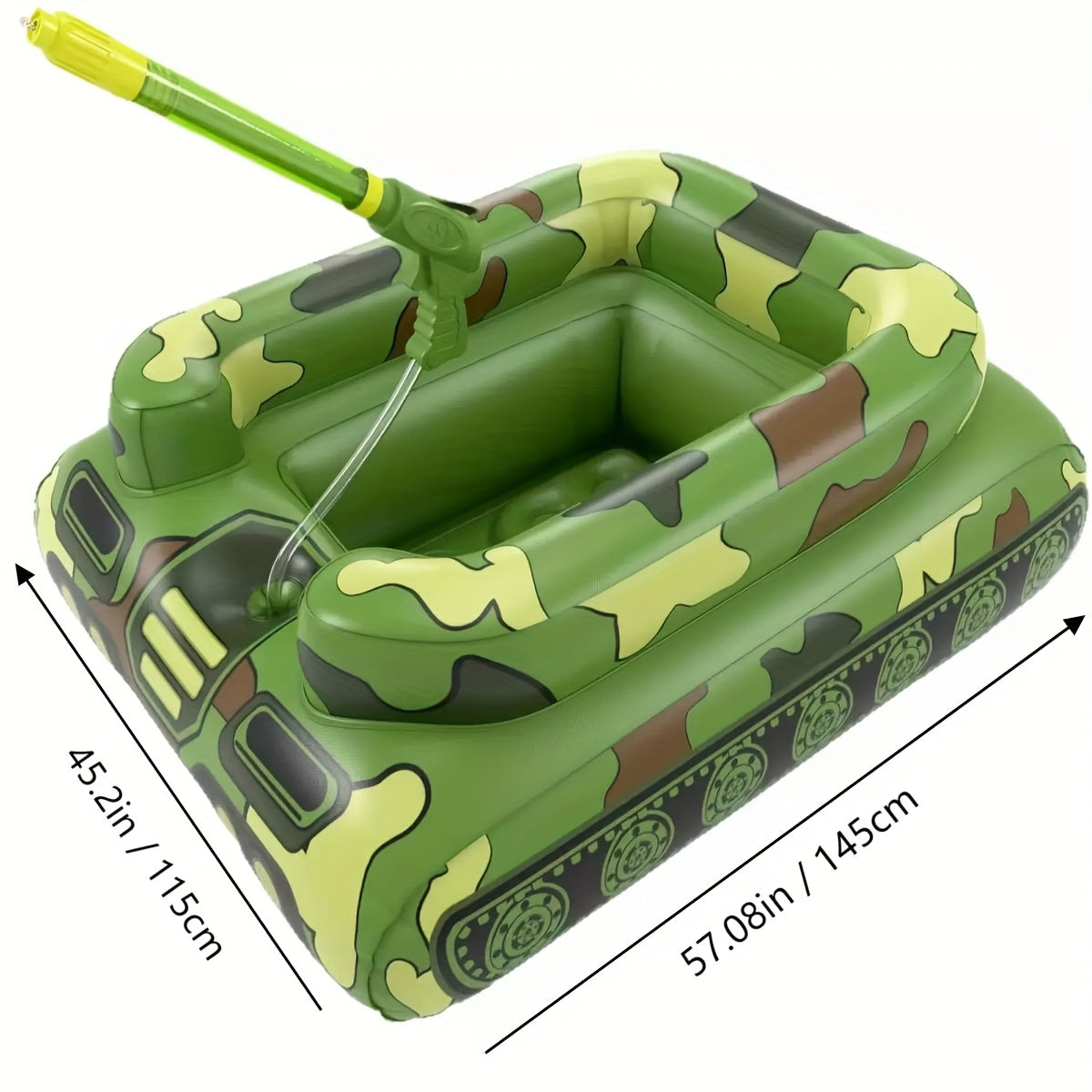 57-Inch XL Camouflage Inflatable Tank Pool Float For Adults - Heavy-Duty PVC Swimming Pool Floaties Swim Raft Floaty With Water Cannon, Ride-On Design Summer Water Toy For Pool, Lake & Beach Parties