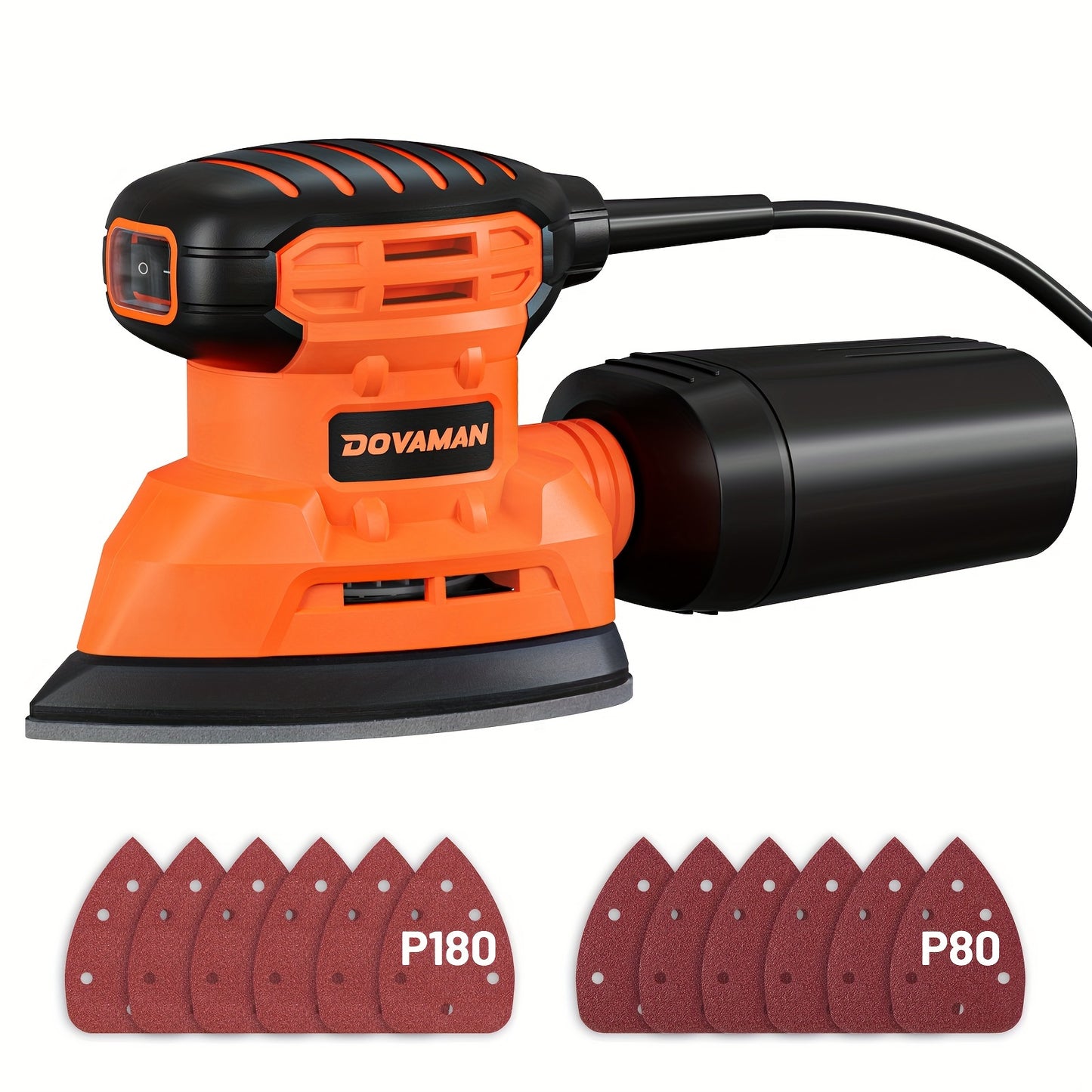 [12pcs, 130W DLS03A Sander] 130W 12000RPM DLS03A Hand Sander | Detail Sander Tool with 12pcs Sandpaper, Efficient Dust Collection System | for Wood and Steel Surfaces
