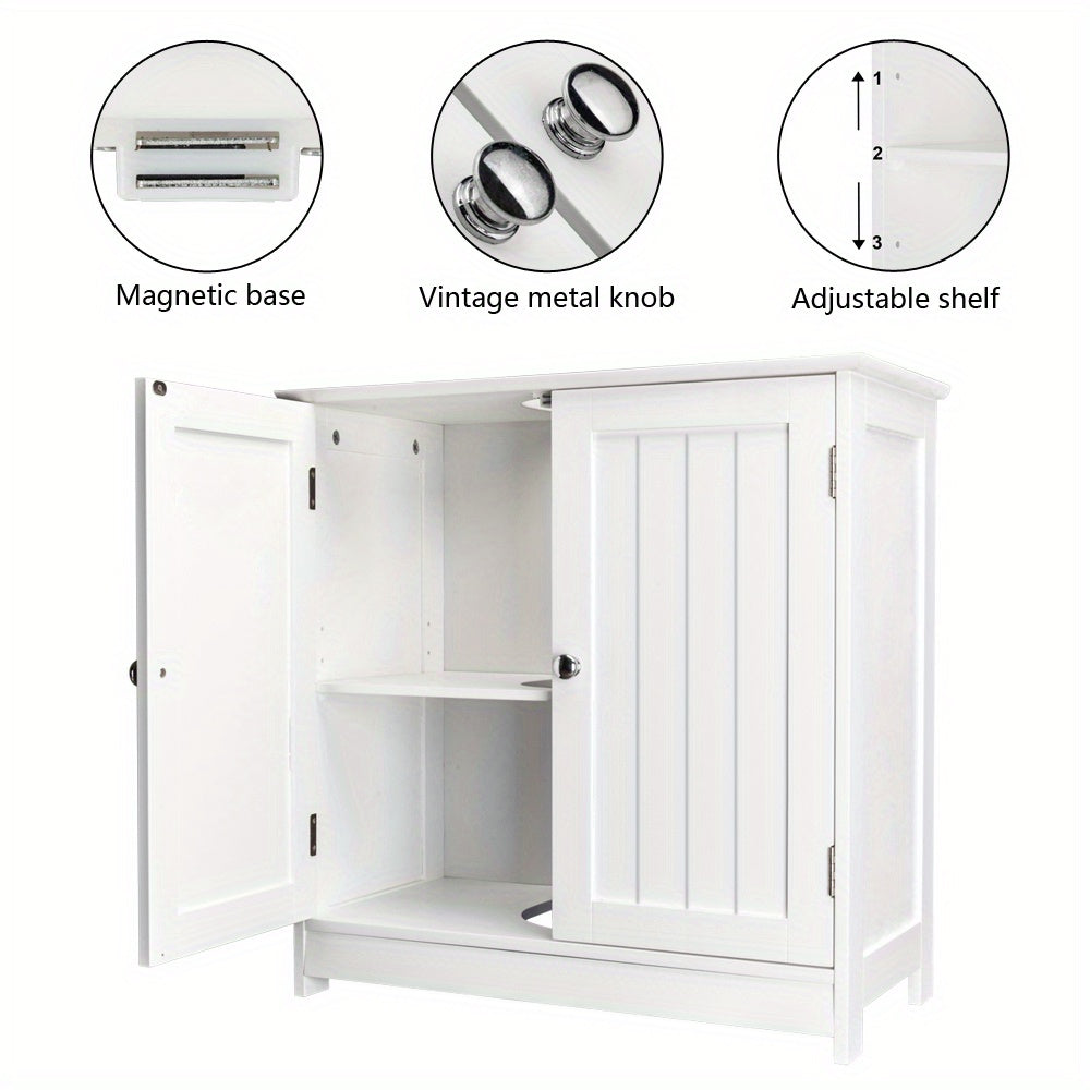 White Bathroom Under Sink Cabinet With Two Doors And Shelf For Pedestal Sinks