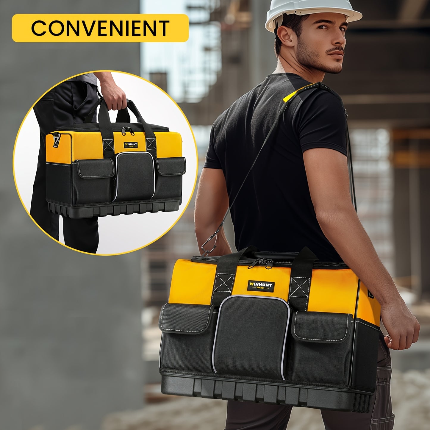 WinHunt Heavy Duty Tool Bag With Wide Mouth And Adjustable Shoulder Strap