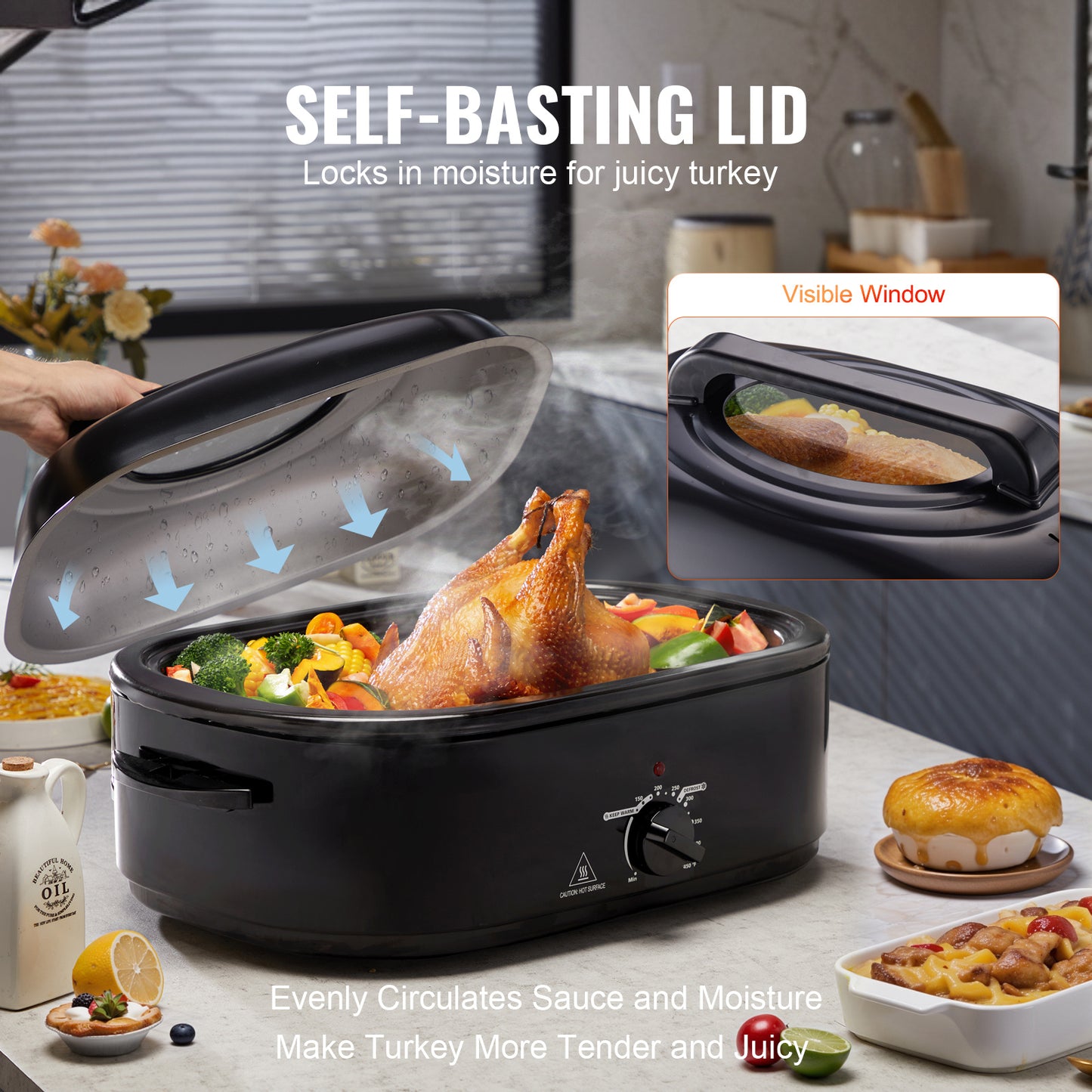 VEVOR Electric Roaster Oven 22 Qt Self Basting Lid 1450W