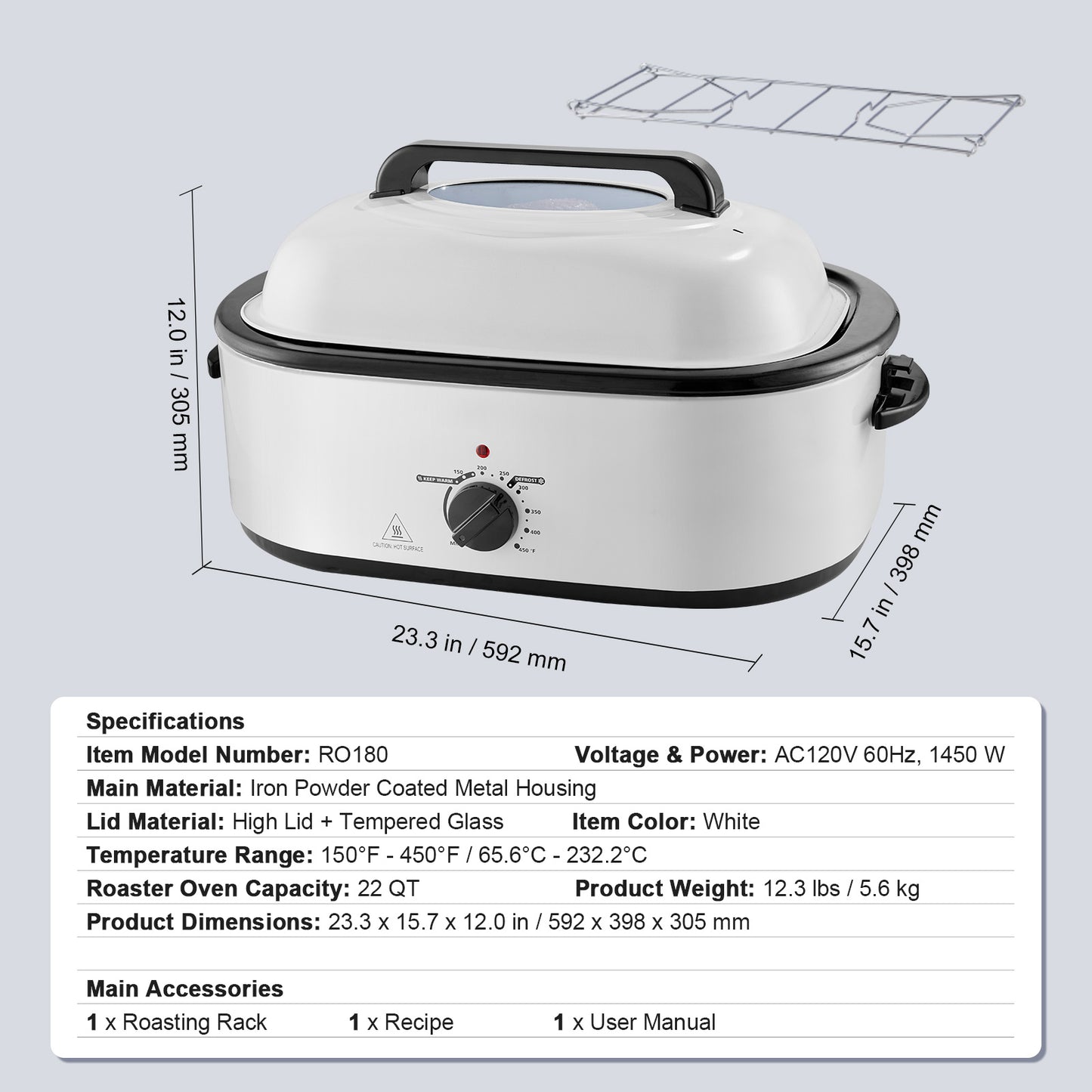 VEVOR Electric Roaster Oven 22 Qt Self Basting Lid 1450W