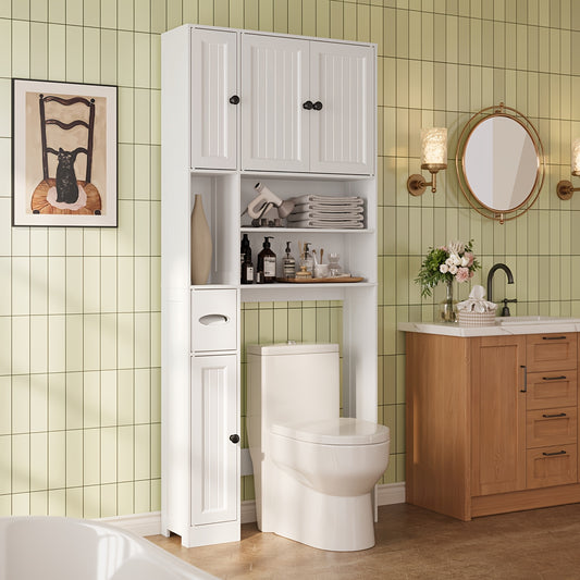 Over The Toilet Storage Cabinet With Adjustable Shelves 5 Doors Bathroom White