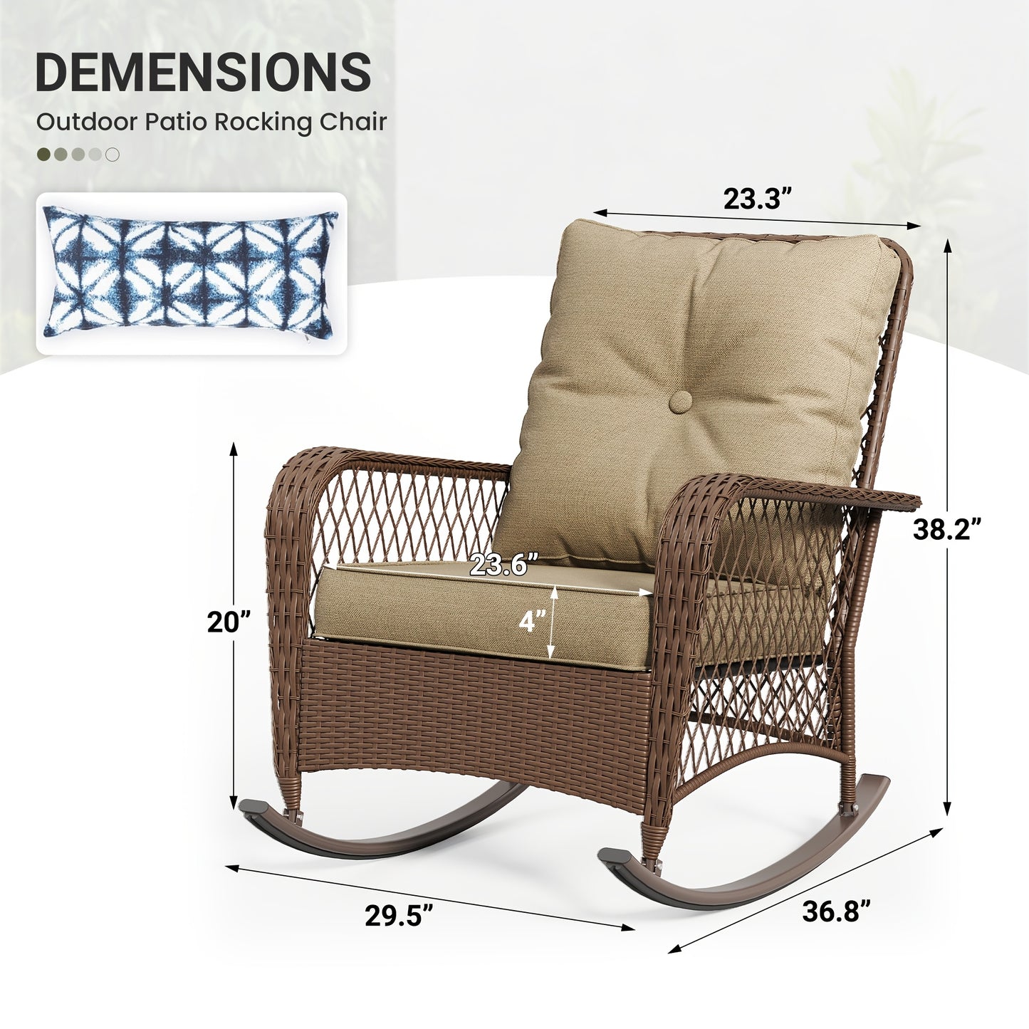 3pcs Patio Set Rocking, Rattan Outdoor Rocking Patio Bistro Set With 2 Rockers And 1 Side Table With 4'Thick Cushions For Backyard, Porch, Balcony, Poolside, And 1piece Of Chair Can Choose