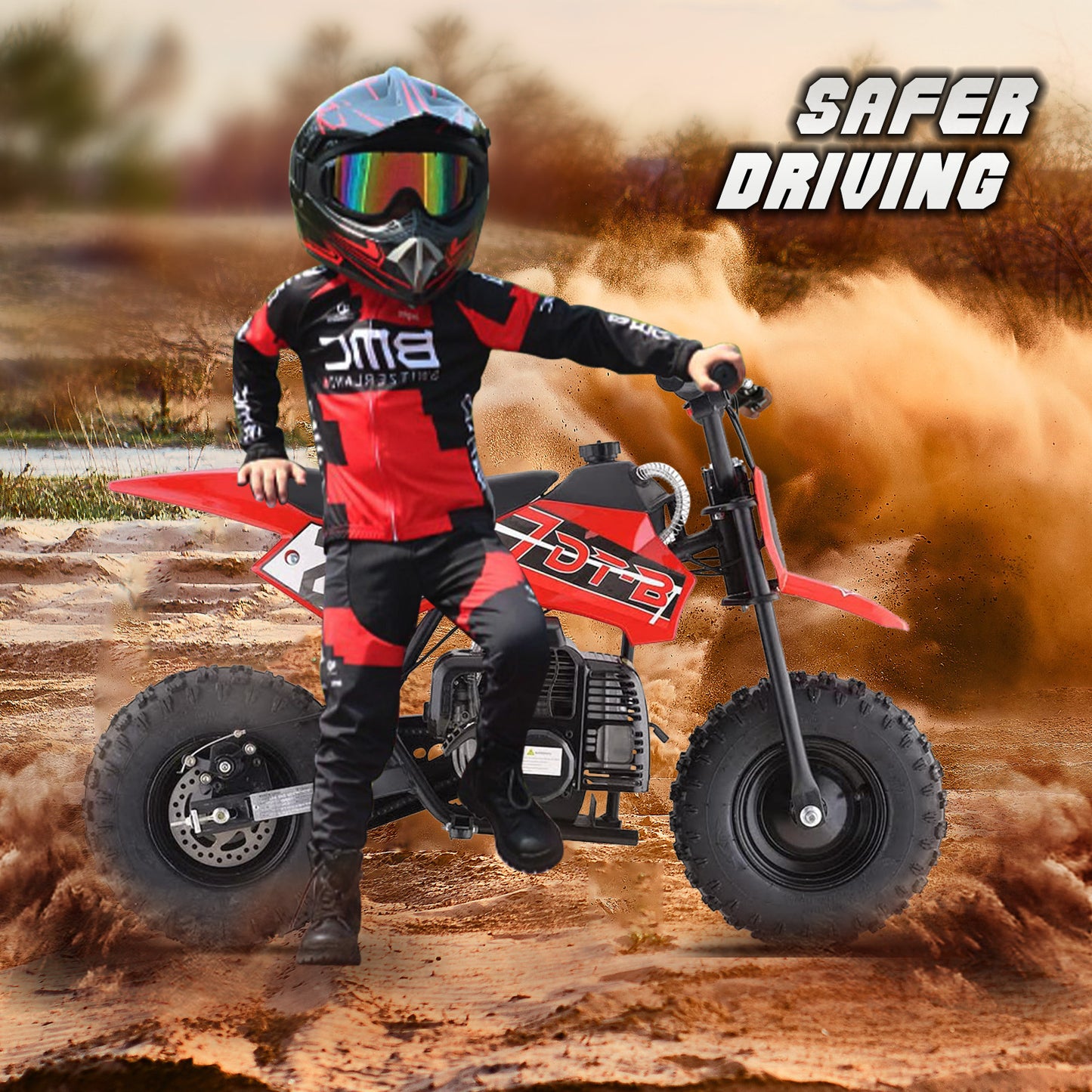 Mini Off-Road Dirt Bike, 49 CC 2-Stroke Gas Bike with Off-Rode Tire, Suspensions, Disc Brakes, Max Load 160Lbs, Max Speed 18Mph