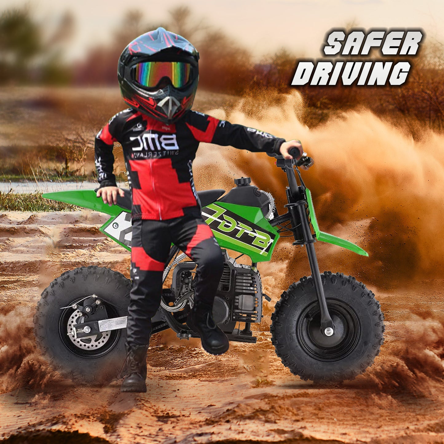 Mini Off-Road Dirt Bike, 49 CC 2-Stroke Gas Bike with Off-Rode Tire, Suspensions, Disc Brakes, Max Load 160Lbs, Max Speed 18Mph