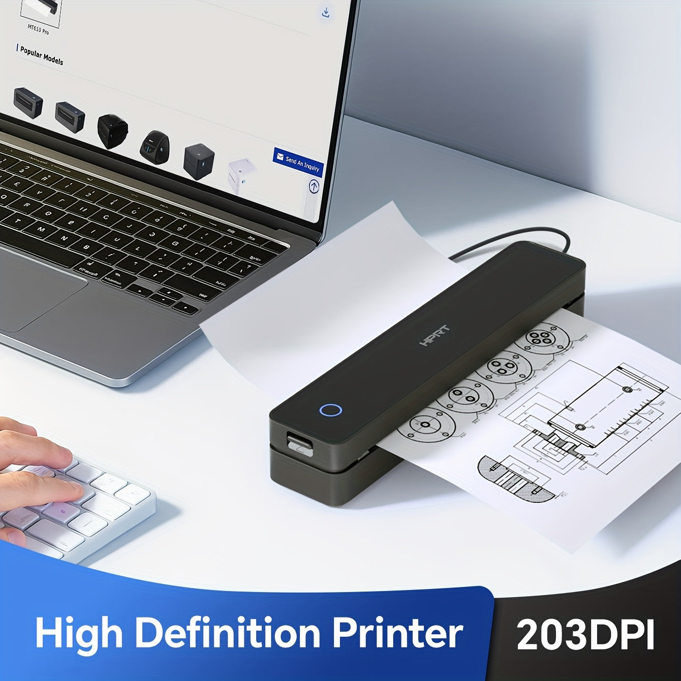 HPRT MT610 Portable Inkless Mobile Printer, Compact Office Thermal Wireless Printing for Smartphones & Laptops, 203DPI High Resolution with 8.5x11 Letter and A4 Paper Support – Ideal for Travel/Business Trips