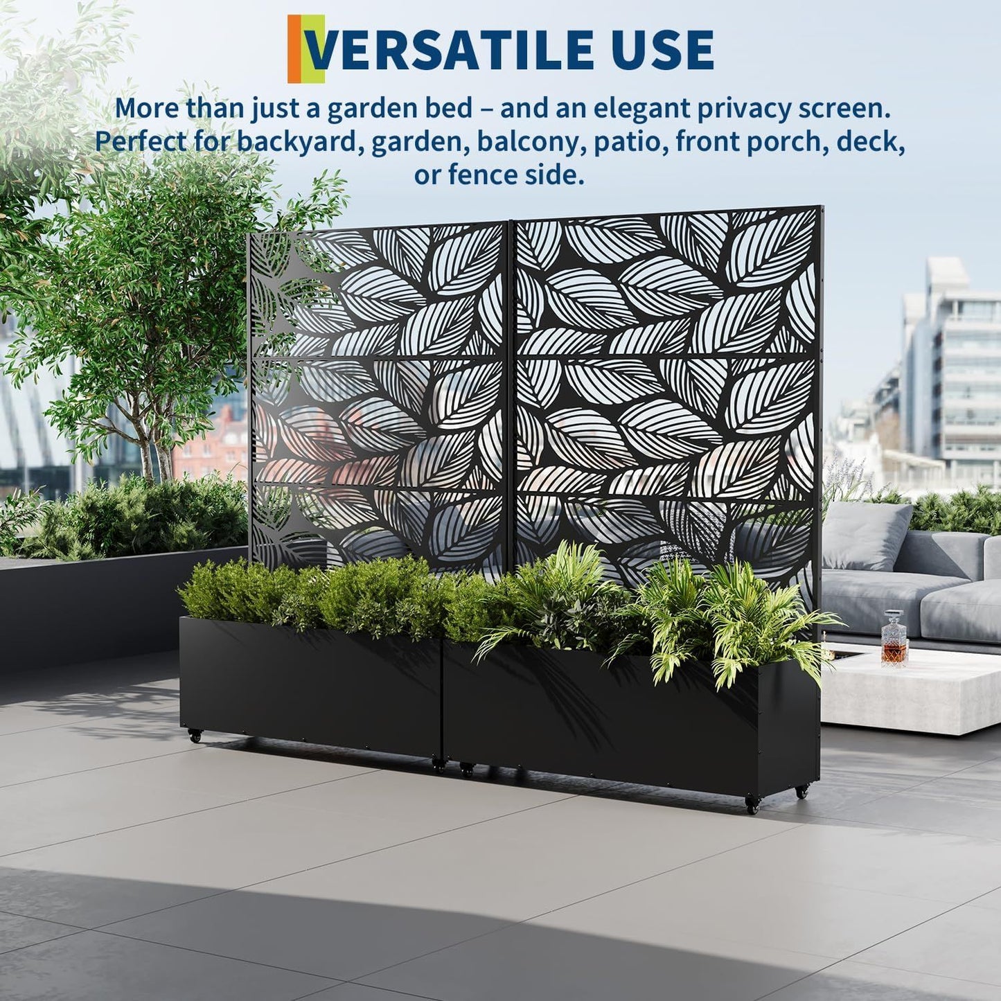 GAOMON Outdoor Metal Raised Garden Bed With Trellis And Wheels Drainage Holes