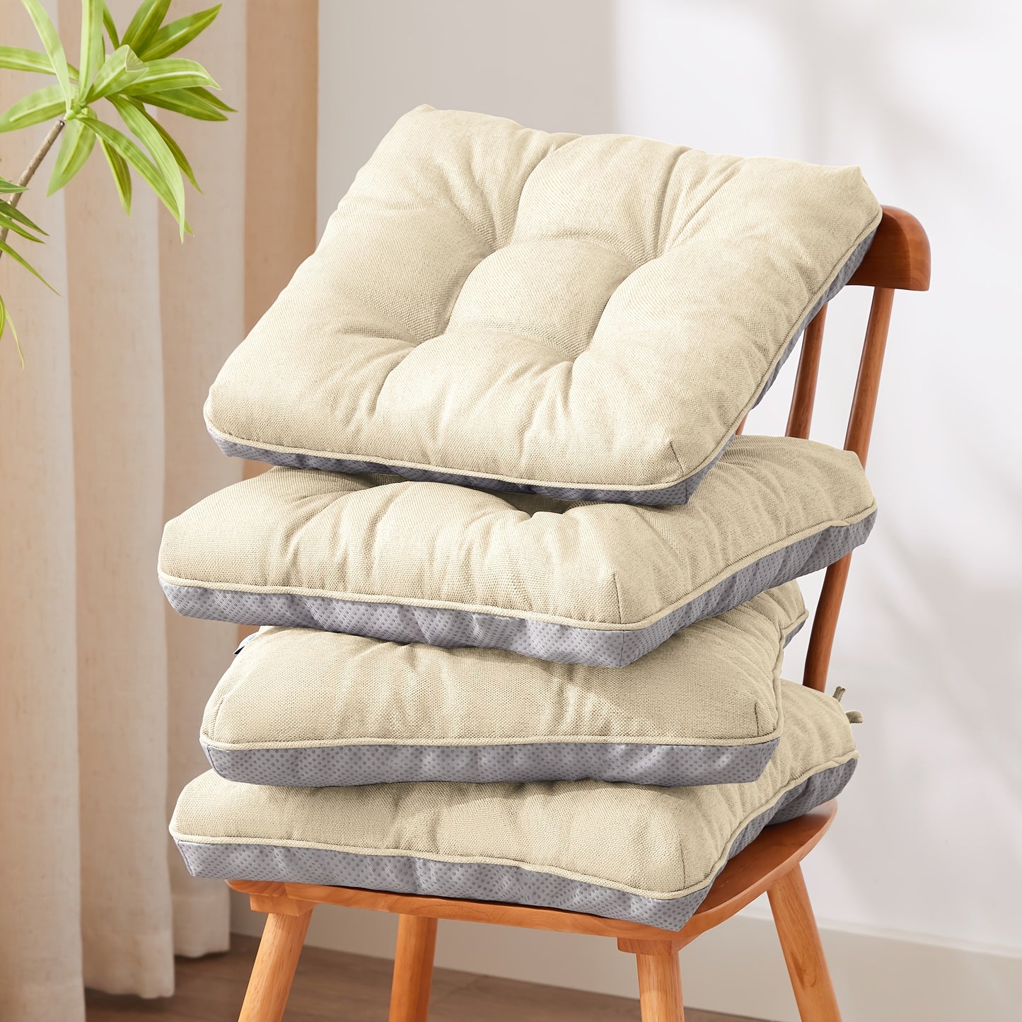 Chair Cushions Set Of 4, Kitchen Chair Cushions with Non-Slip Backing, Seat Cushions for Kitchen Chairs, Indoor Chair Pads with Ties