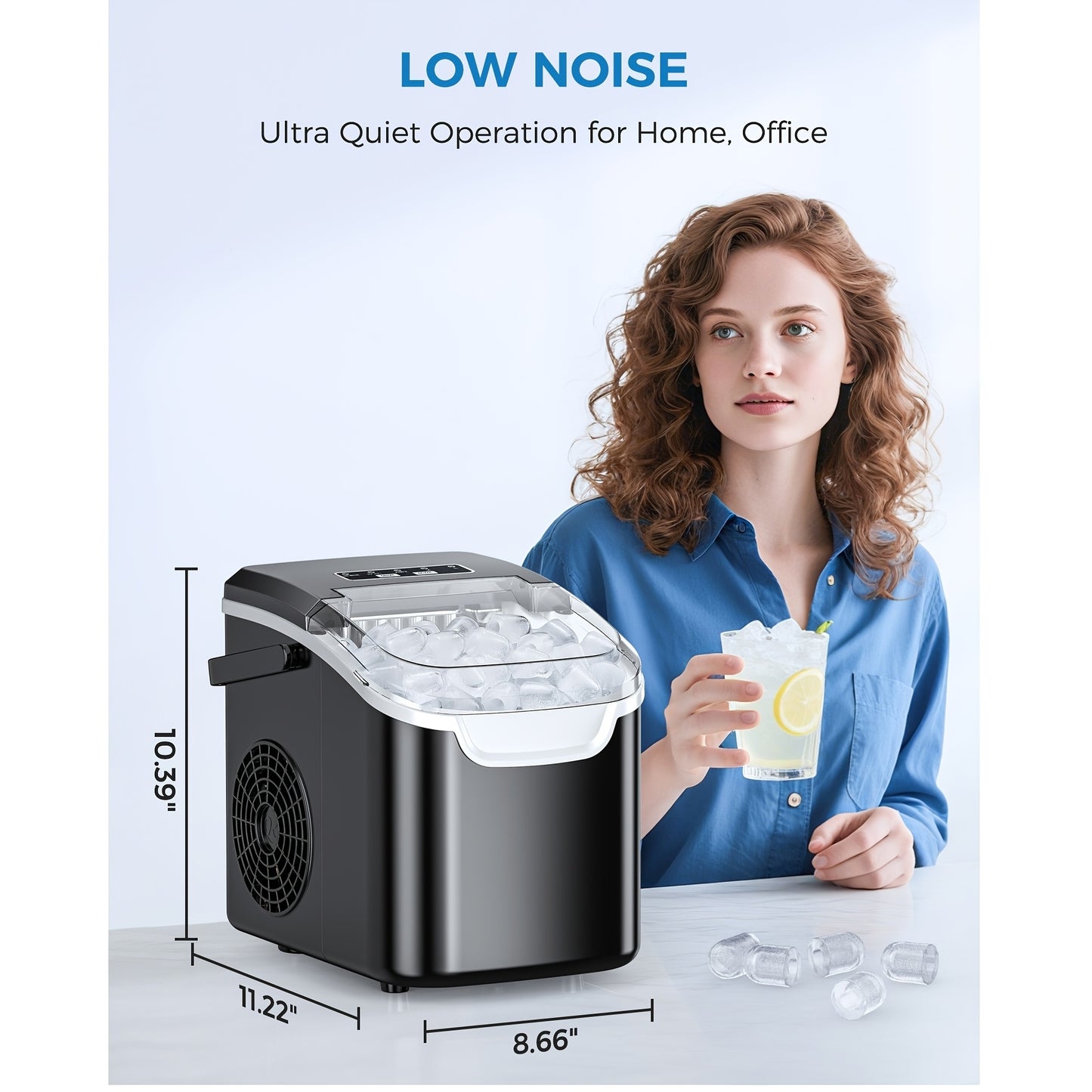 Portable Ice Maker 8 Cubes in 6 Minutes Two Sizes Black