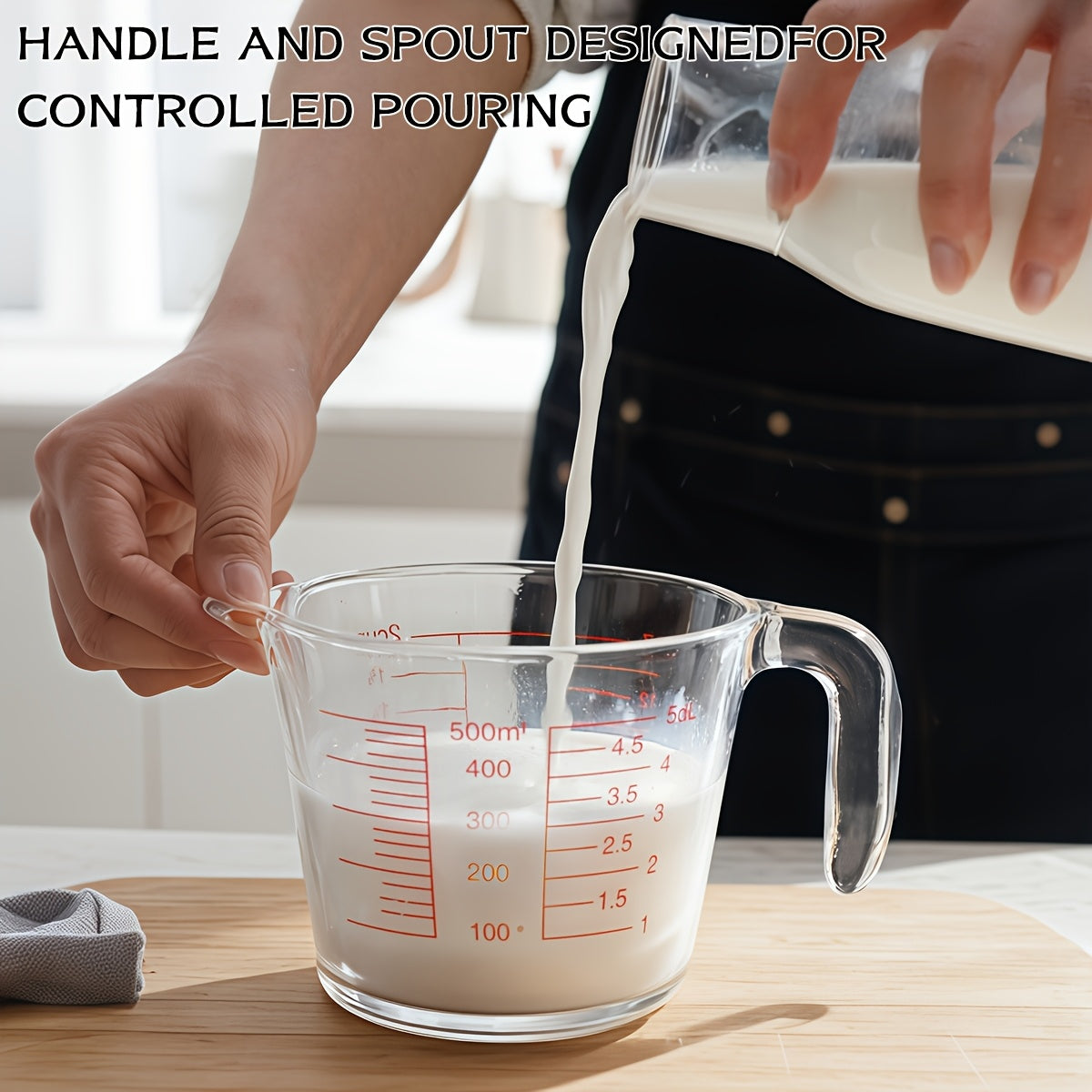 Heat Resistant Glass Measuring Cups Set With Handles Graduations Oven Safe