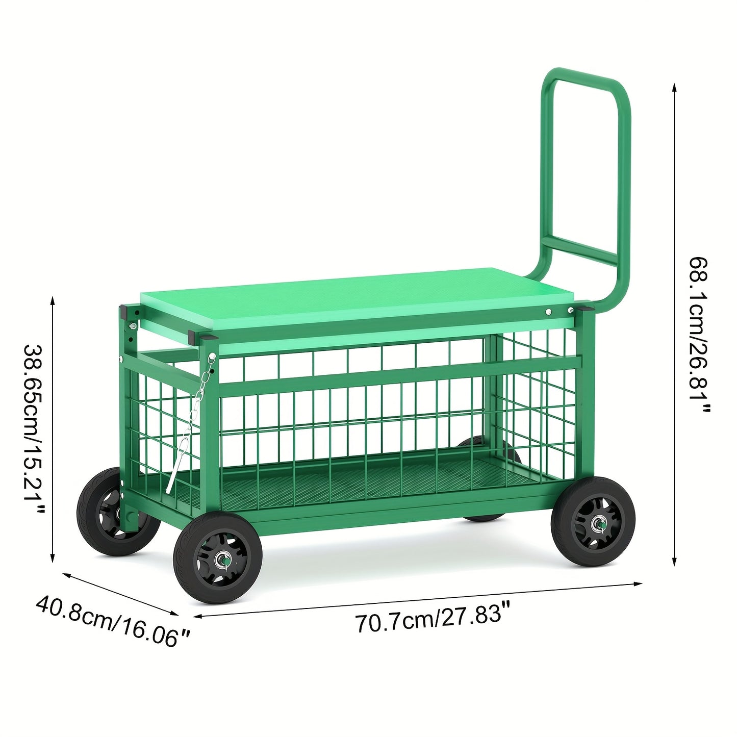 Heavy Duty Rolling Garden Seat Cart With Dual Position Seat And Storage Basket