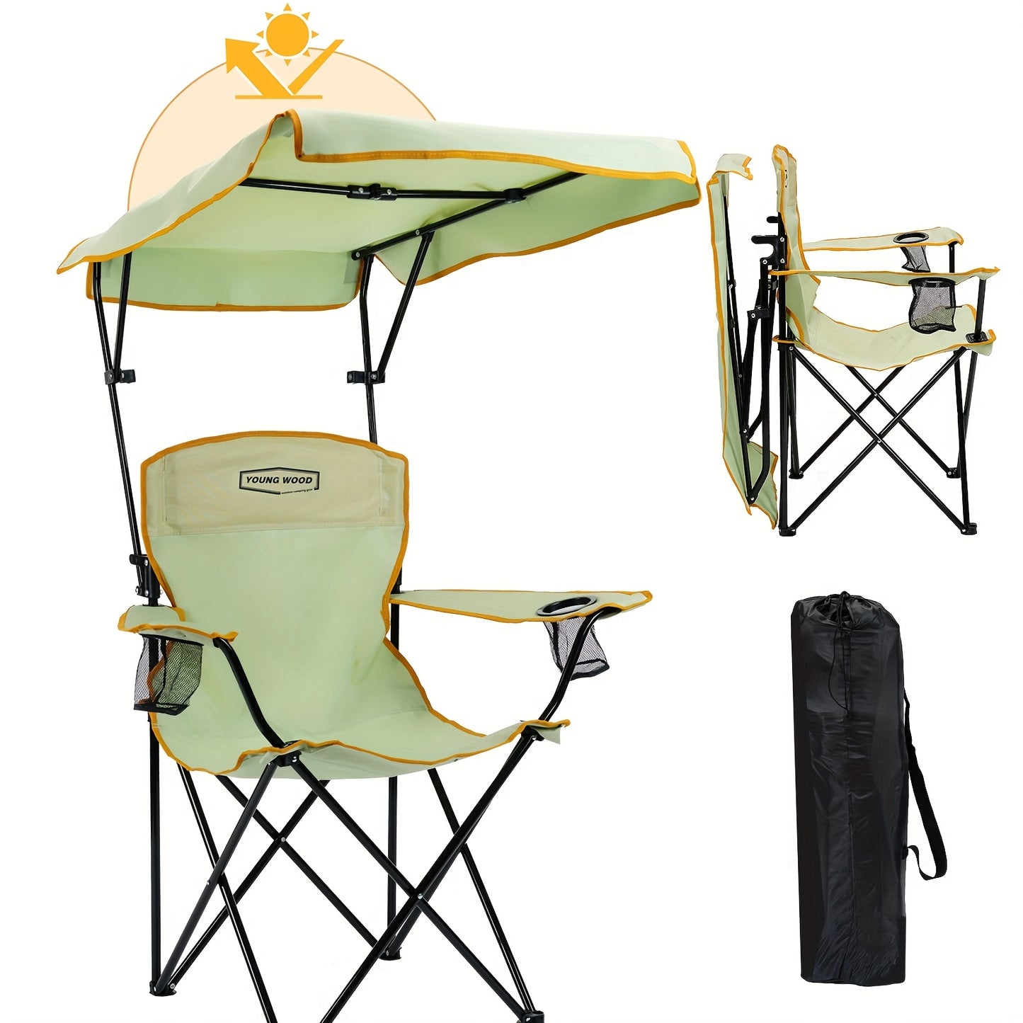 Foldable Portable Outdoor Chair With Shade Canopy And Side Pocket For Camping