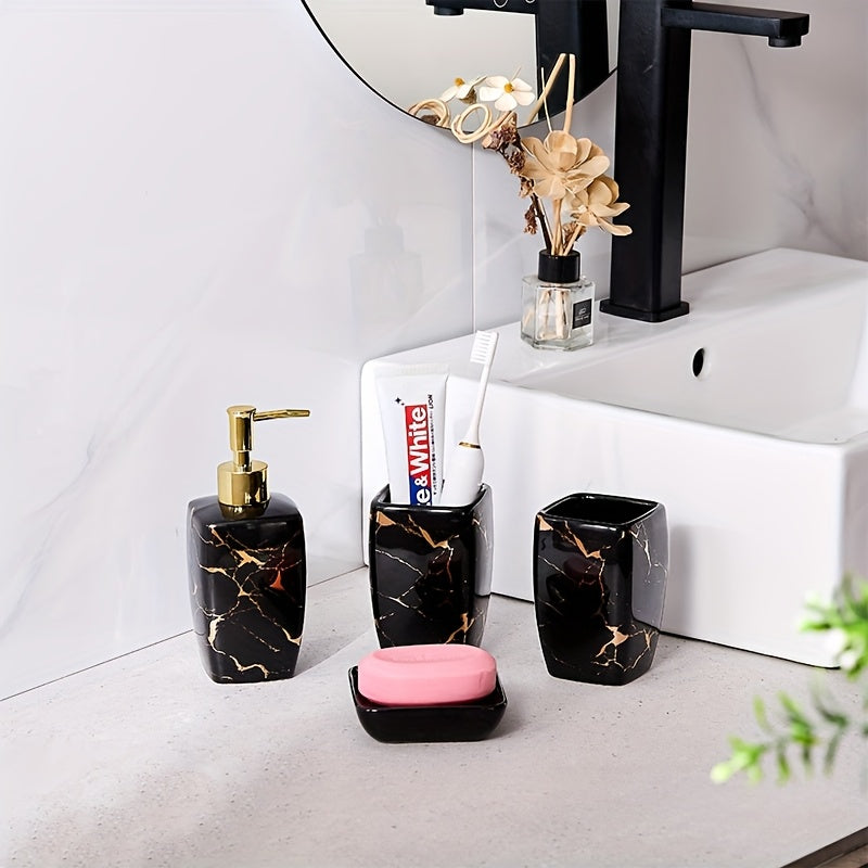 Four Piece Modern Minimalist Ceramic Bathroom Set Lotion Dispenser And Tumbler