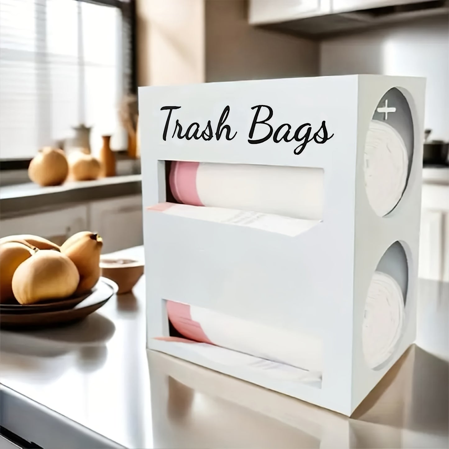 Wooden 2 In 1 Garbage Bag Holder And Storage Box Wall Mounted Organizer