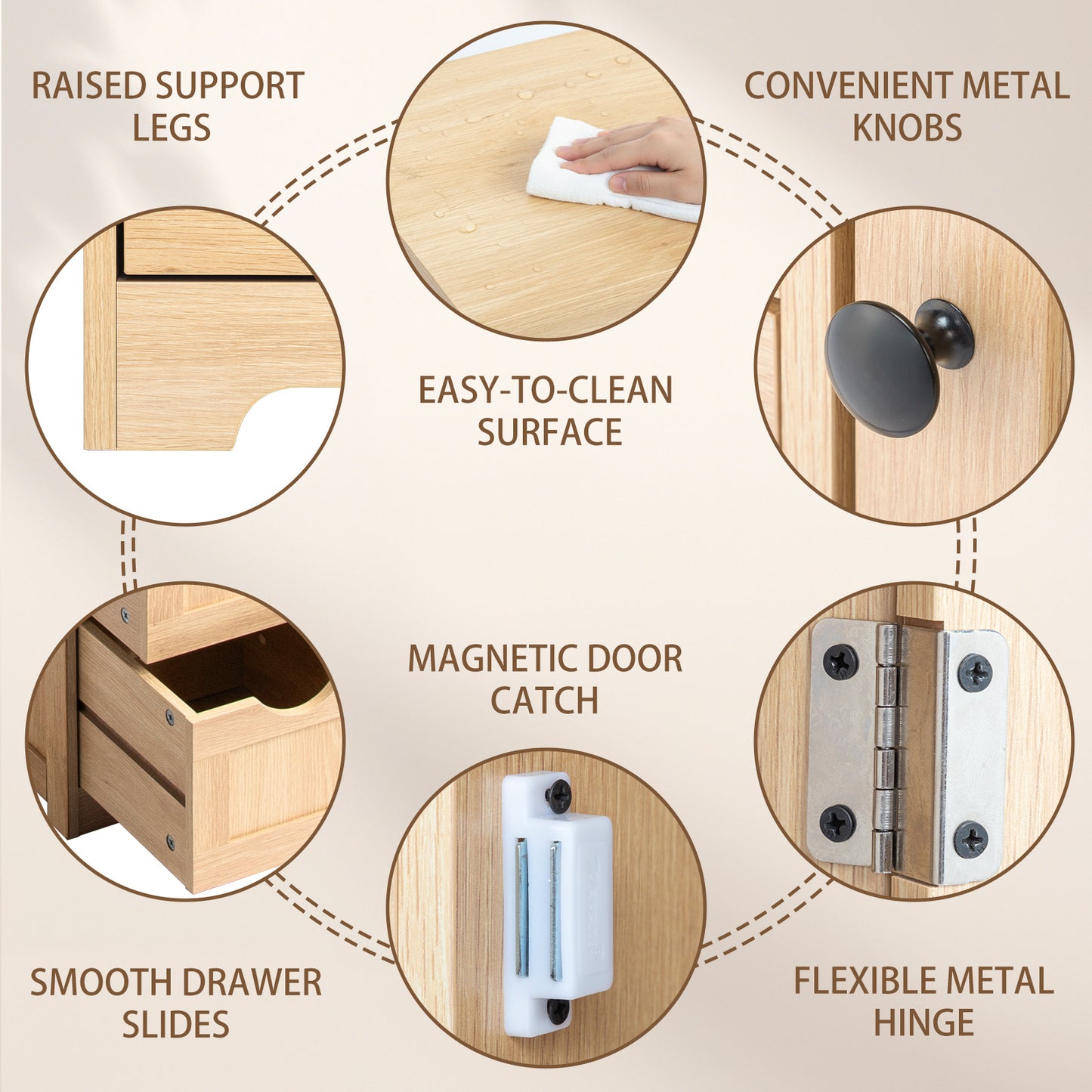 4 Drawer Bathroom Vanity Cabinet With Door Natural Wood Laminate 56x30x80cm