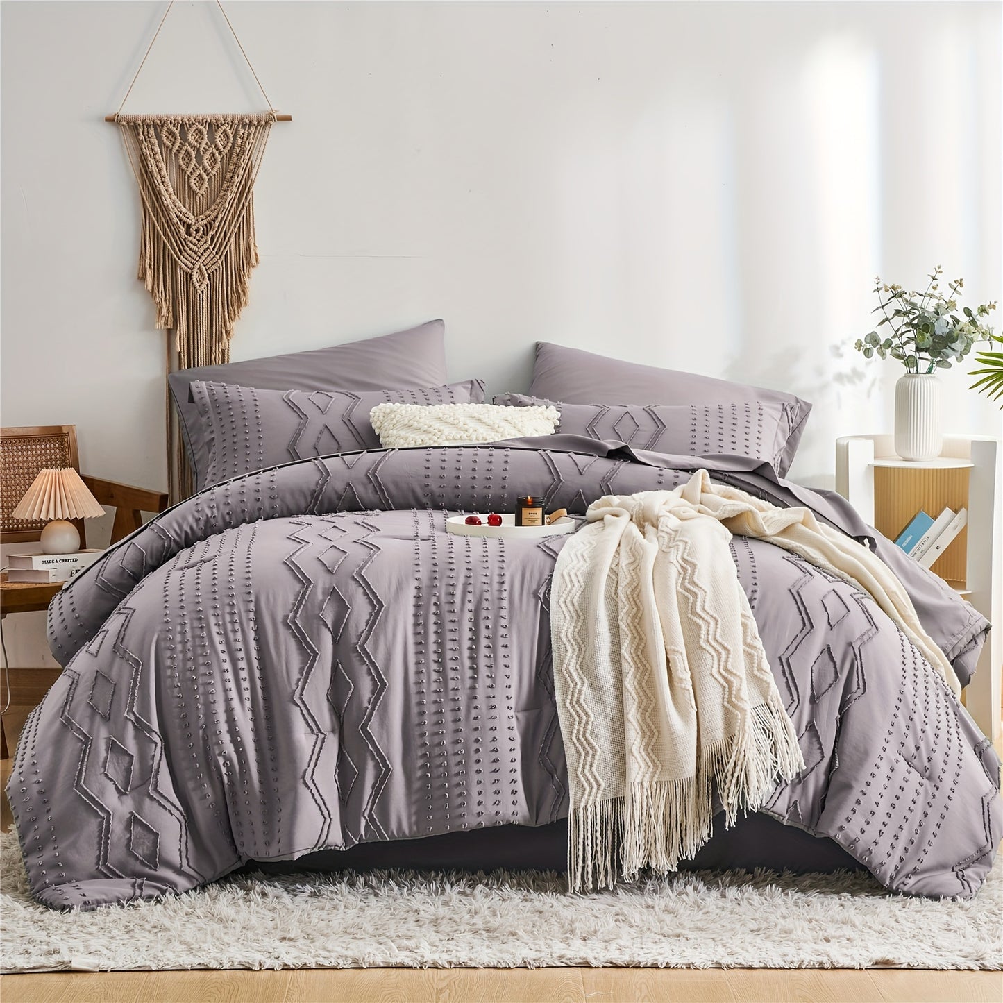 Boho Microfiber Comforter Set All Season Geometric Tufted Bedding In A Bag