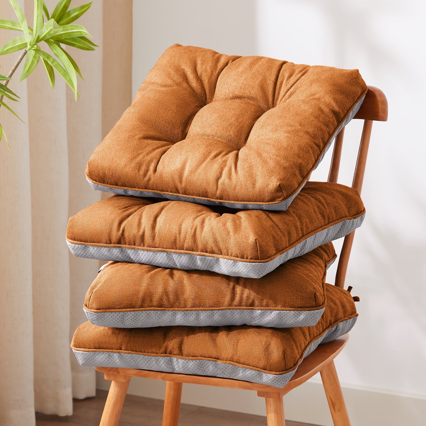 Chair Cushions Set Of 4, Kitchen Chair Cushions with Non-Slip Backing, Seat Cushions for Kitchen Chairs, Indoor Chair Pads with Ties