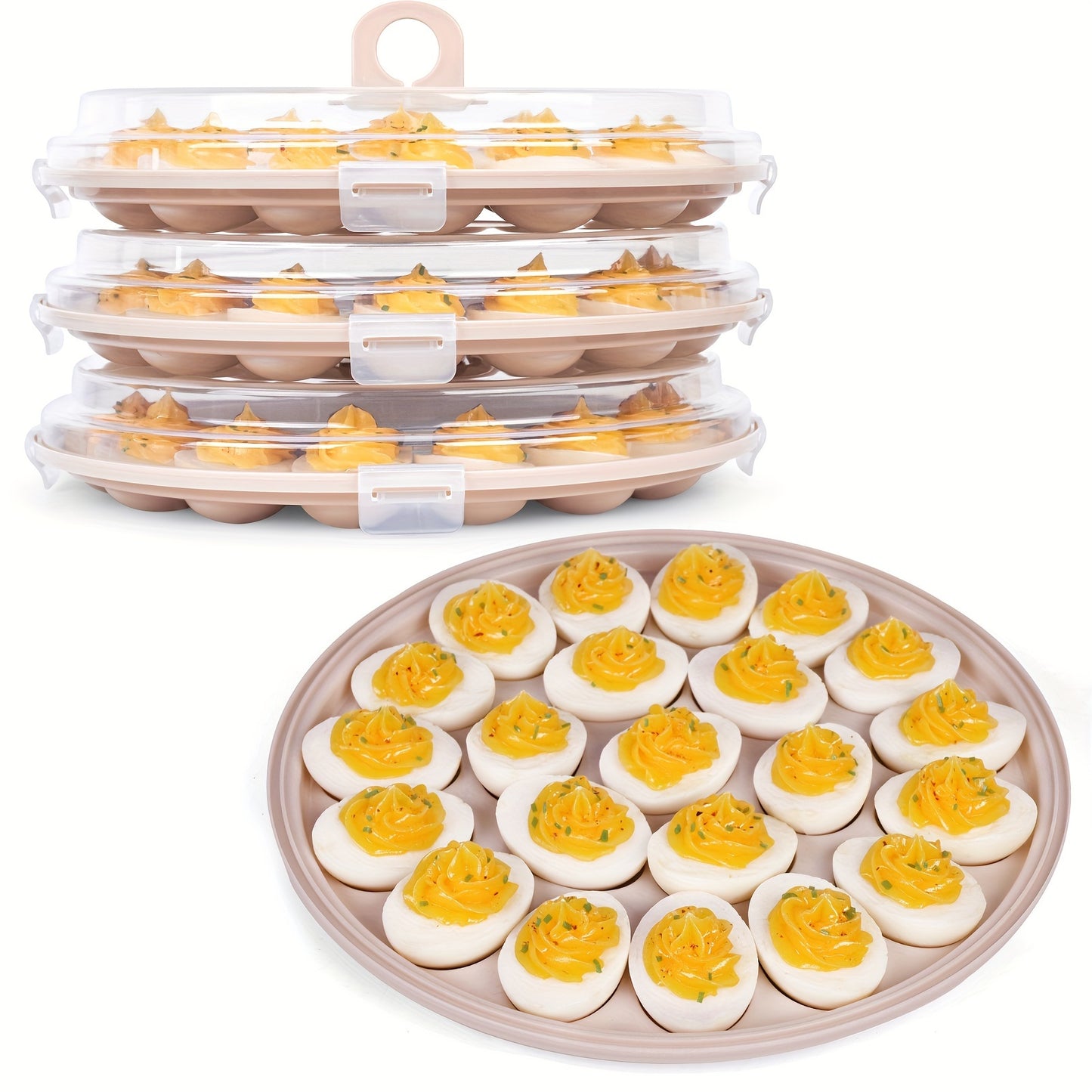 3pcs Deviled Egg Trays, Brown 11.8 Inch Plastic Egg Platters With Lid, Portable Egg Containers With 66 Slots/45Slots, Mother'S Day Gift, For Kitchen, Easter, Wedding, Valentine'S Day, Holiday Parties, Birthday Parties, Outdoo