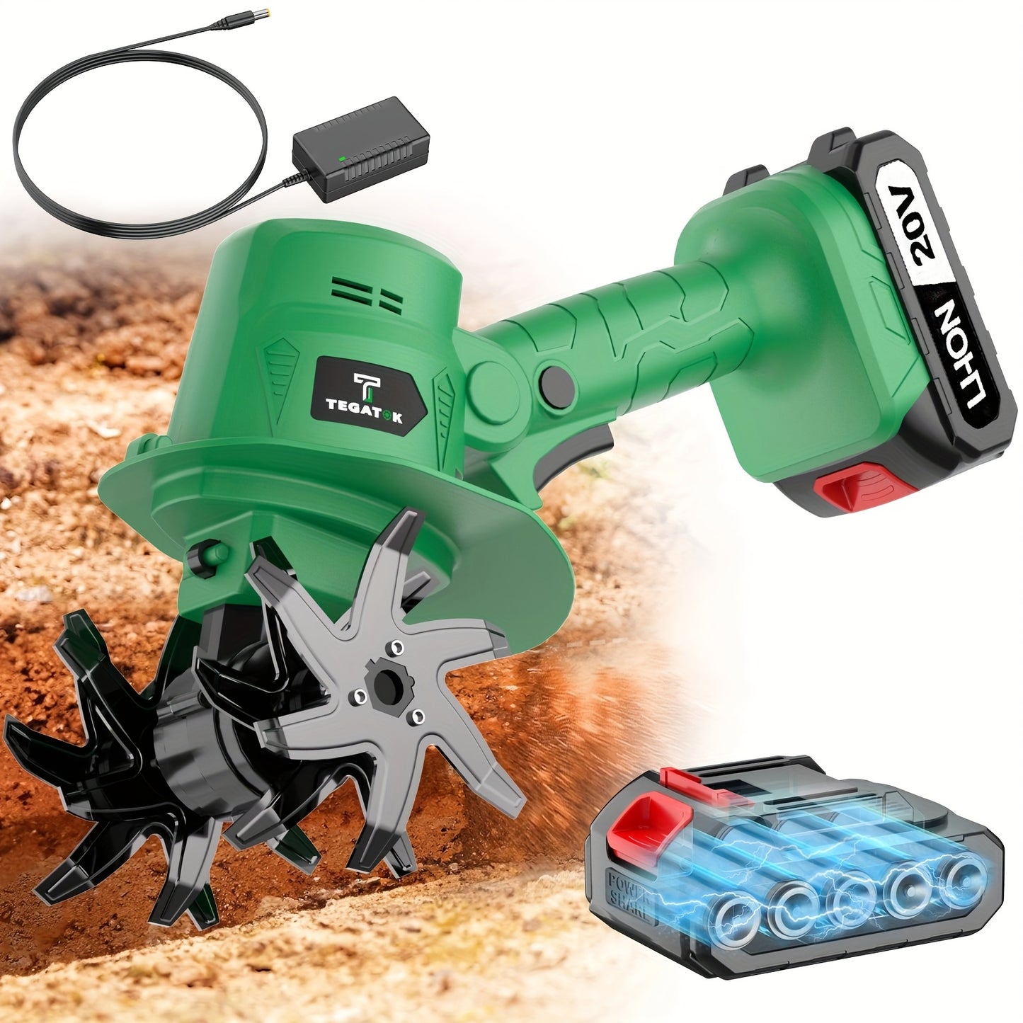 20V Cordless Tiller Cultivator Garden Portable Lightweight Handheld 9 Inch Width