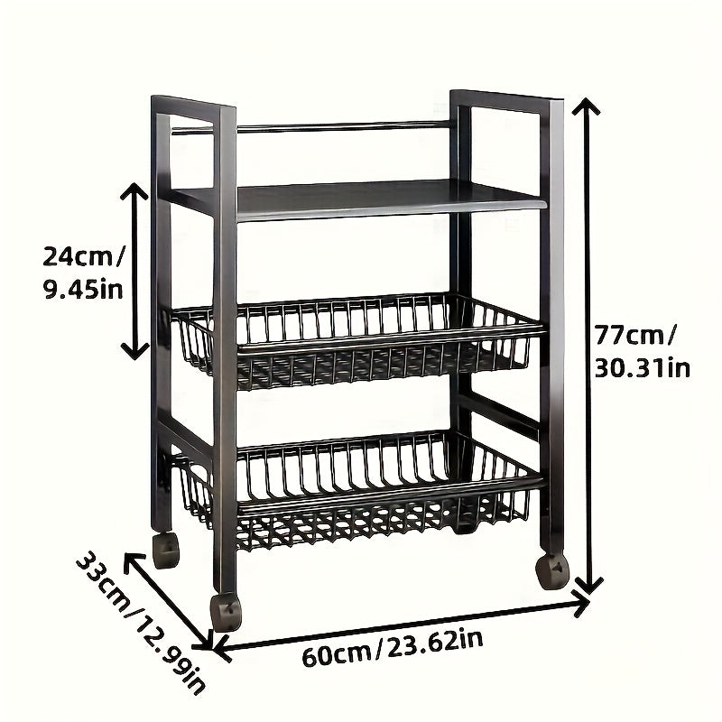 Movable 4-Tier Adjustable Kitchen Storage Rack With Wheels And Wire Baskets
