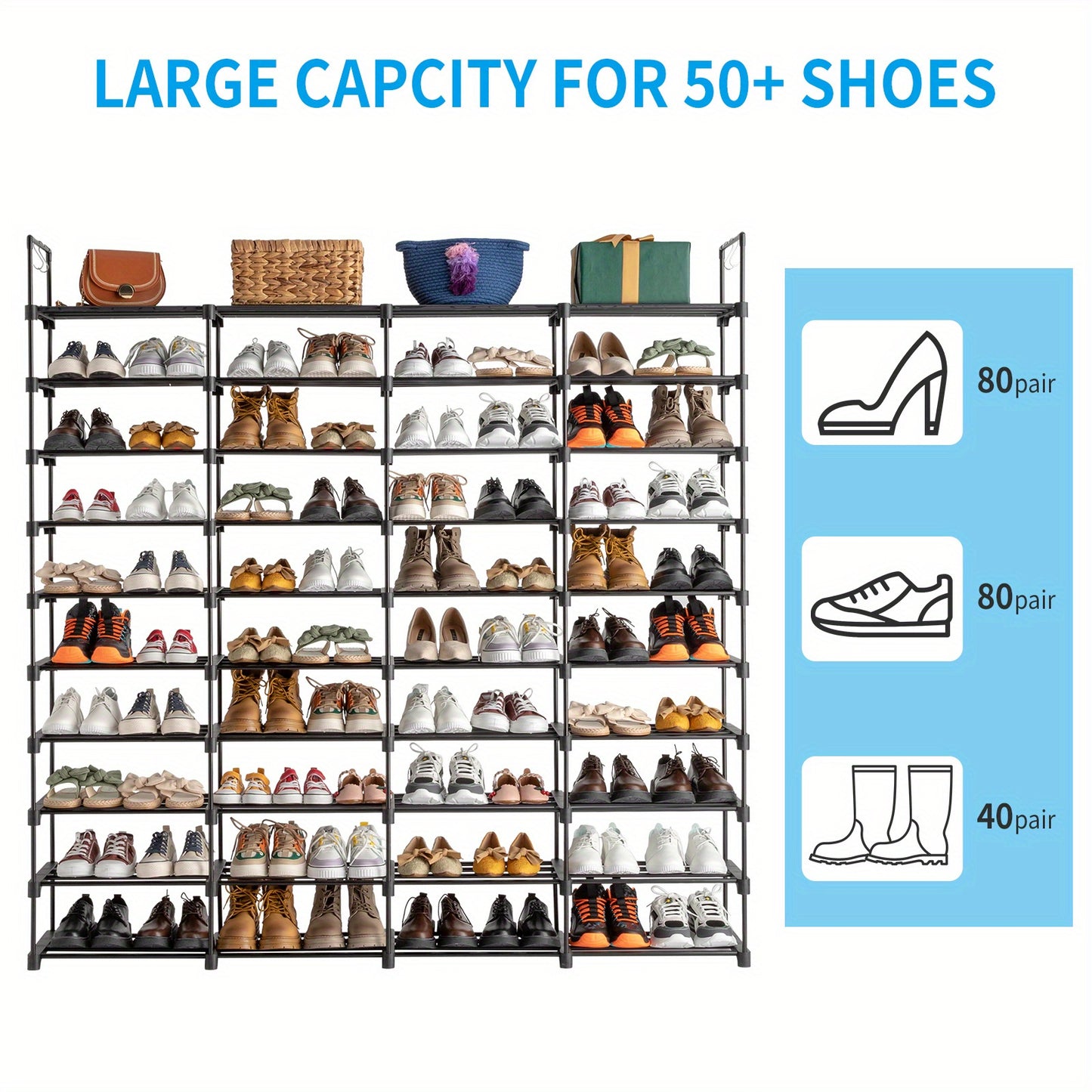 MOTOOS 10 Tier Shoe Rack Space Saving Storage Organizer For Shoes