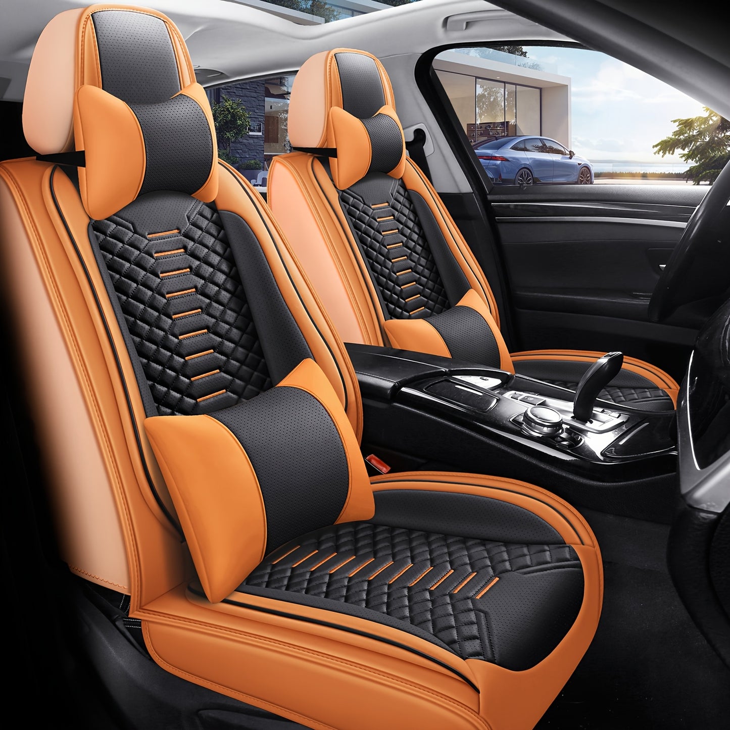 5 Seat Nappa Leather Breathable Perforated Air Hole Universal Car Seat Covers Full Set Full Surrounded Front Back Side Cushion Protector Fit for Most Cars SUV Truck Sedan