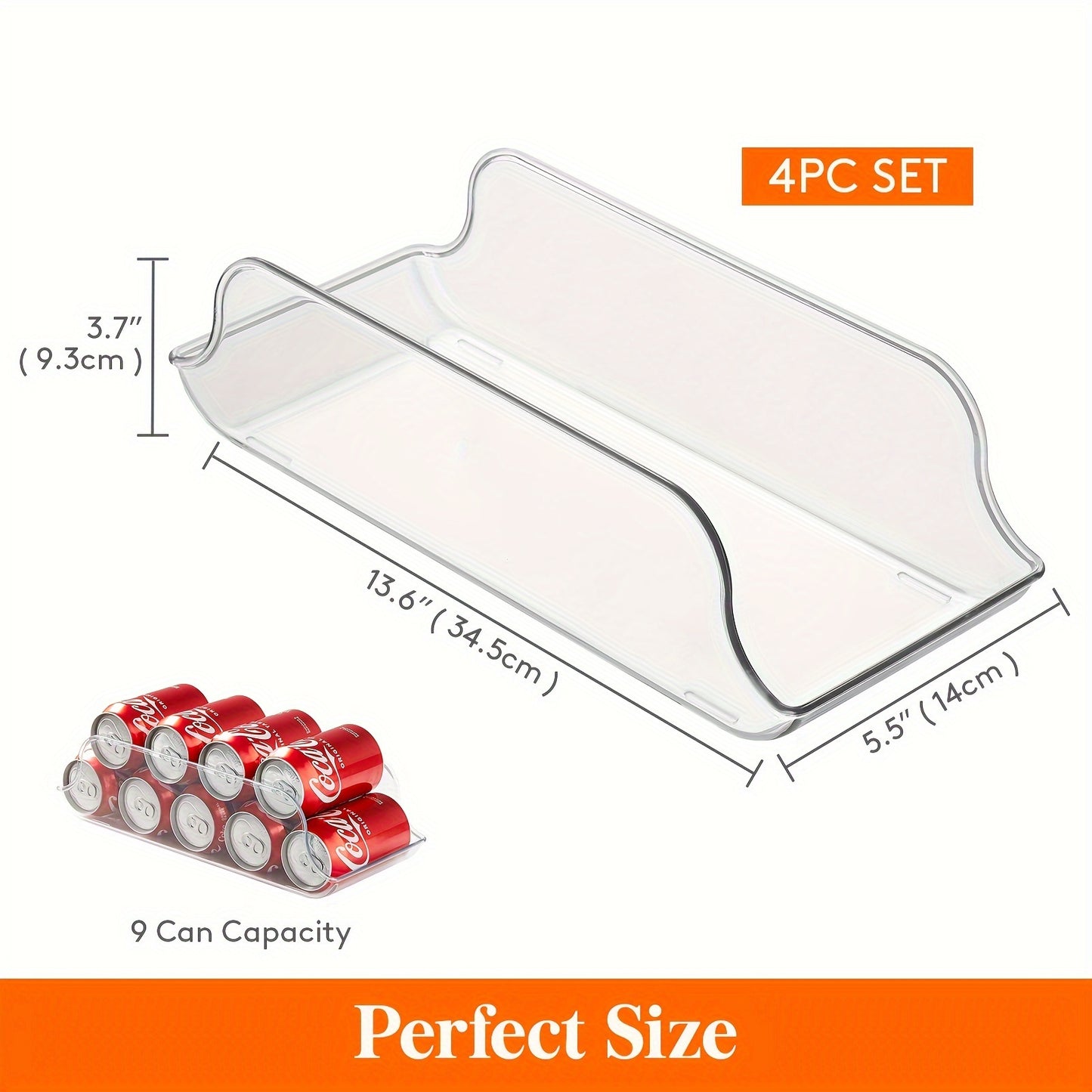 4pcs Clear PET Soda Can Organizer for Fridge & Pantry - BPA-Free, Shatterproof Beverage Holder, Fits 9 Cans Each - Space-Saving Refrigerator Storage Solution for Soda, Beer & More, Easy-Access Design with Anti-Skid Base, Frid