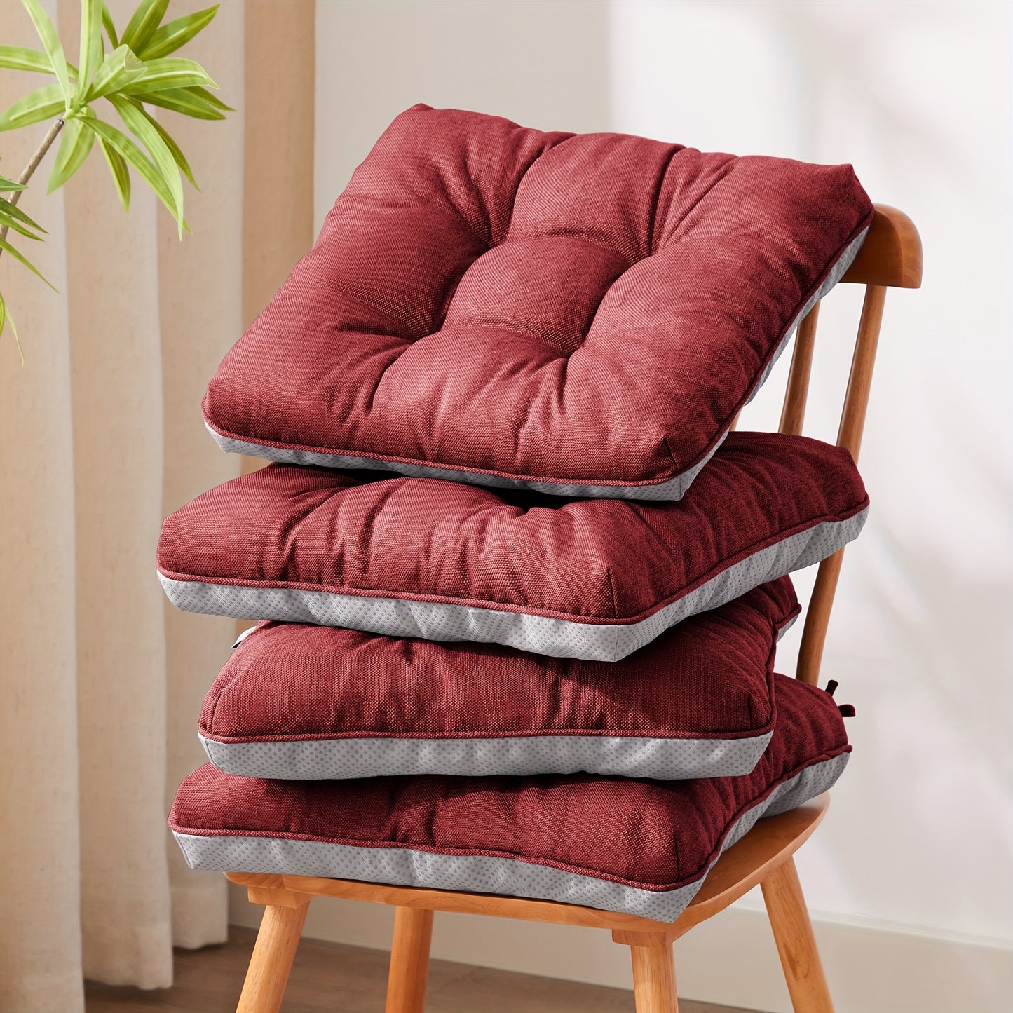 Chair Cushions Set Of 4, Kitchen Chair Cushions with Non-Slip Backing, Seat Cushions for Kitchen Chairs, Indoor Chair Pads with Ties