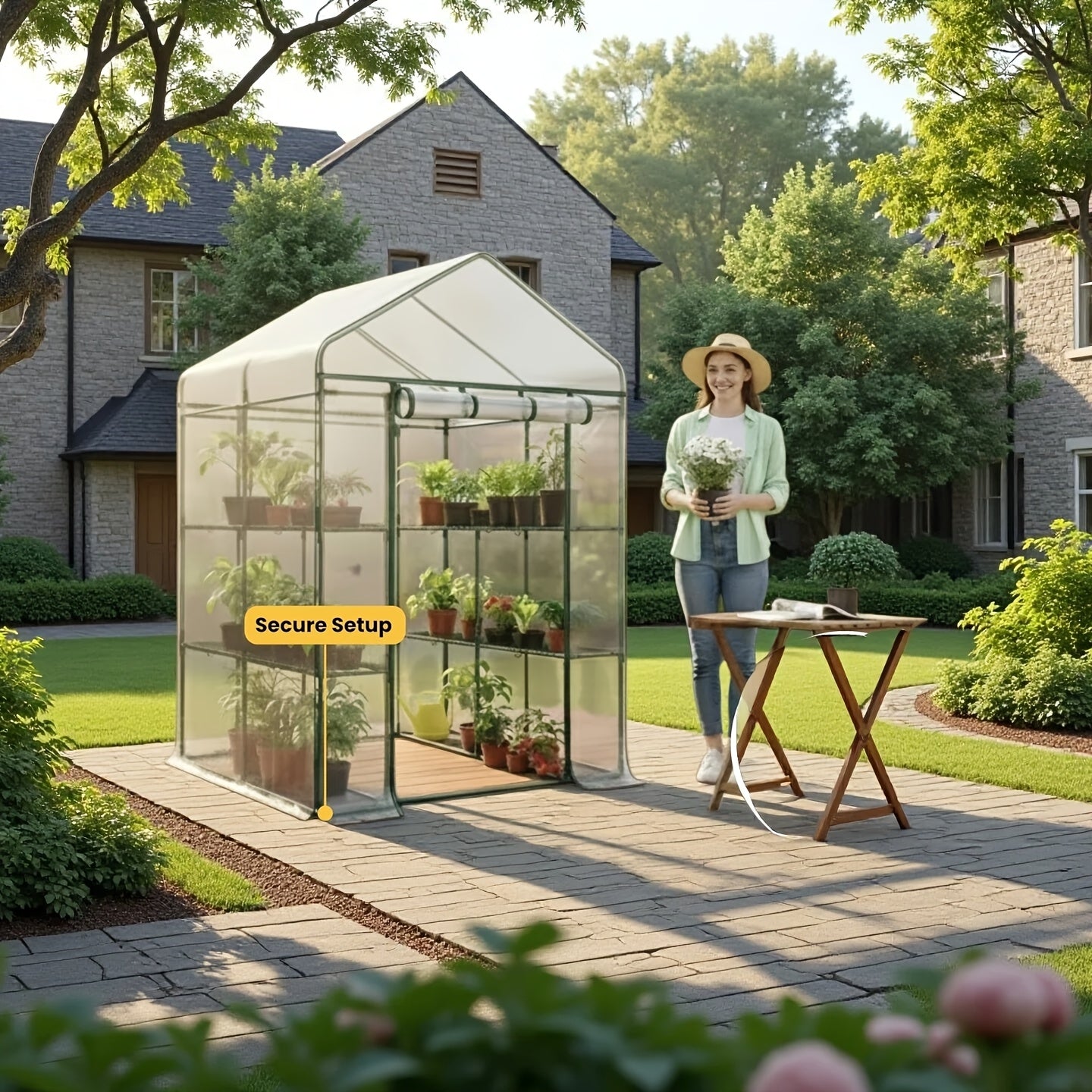 Four Tier Mini Portable Walk In Bell Shape Greenhouse Clear PVC Cover Wheels