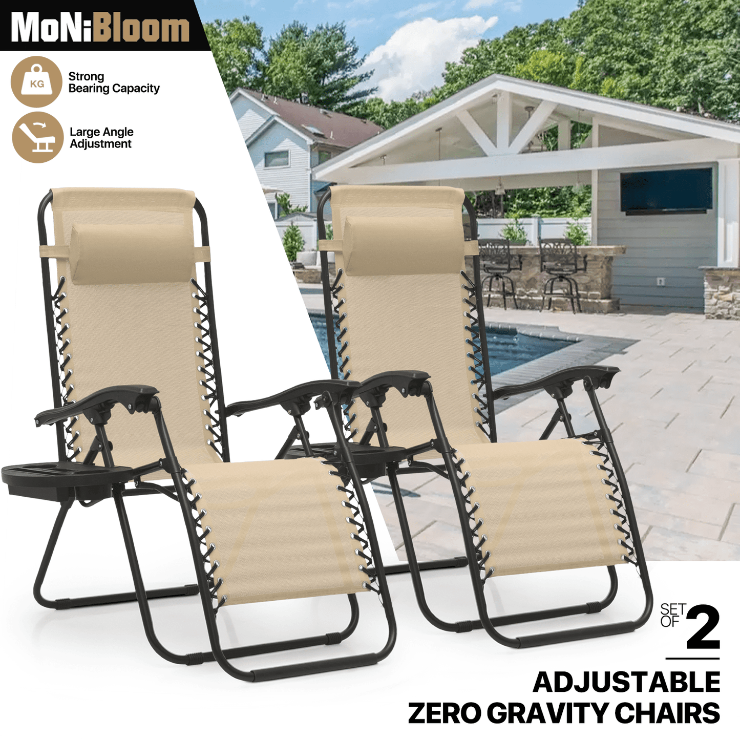 MoNiBloom Zero Gravity Chairs Set of 2 Outdoor Folding Patio Lounge Chairs