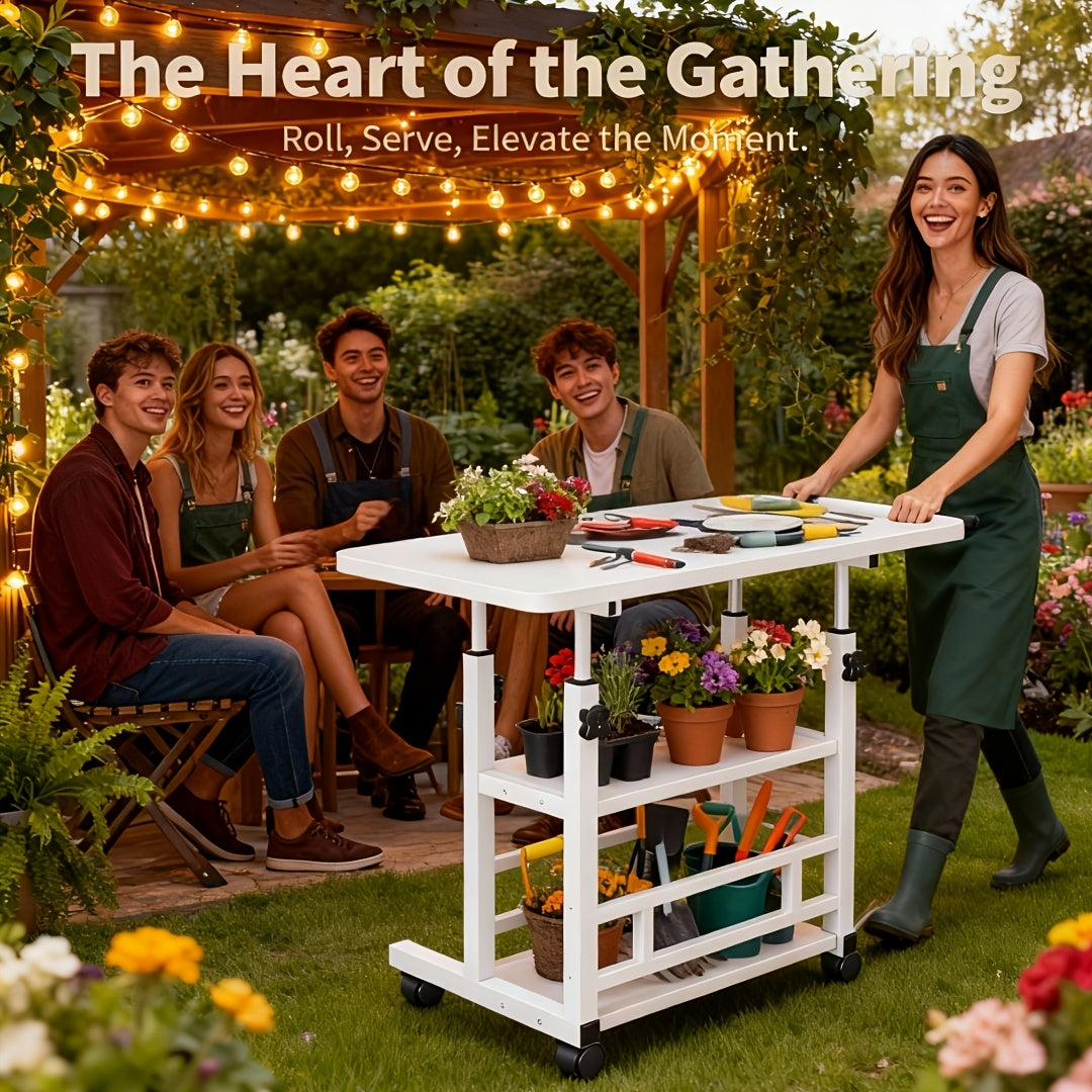 Sturdy Adjustable Height Garden Workbench With Lockable Wheels Metal Frame