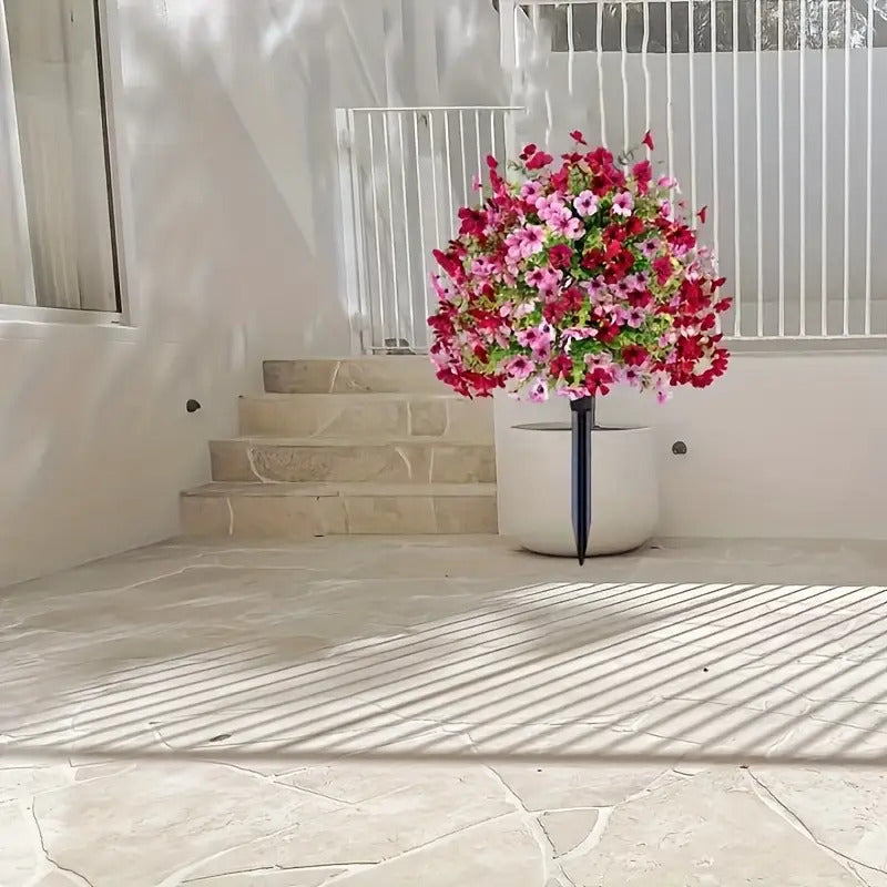 2 Pack UV Resistant Artificial Eugenia Shrub With Pink Flowers For Outdoor Decor