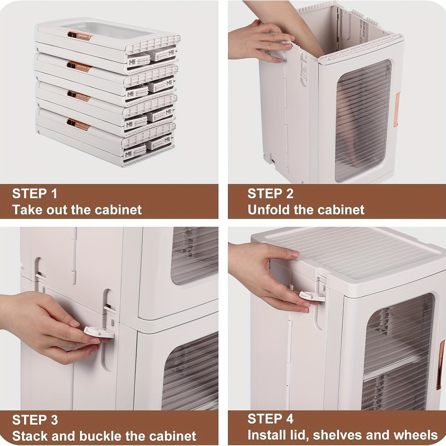 4 Layer White Adjustable Gap Cabinet With Transparent Door Movable Shelves