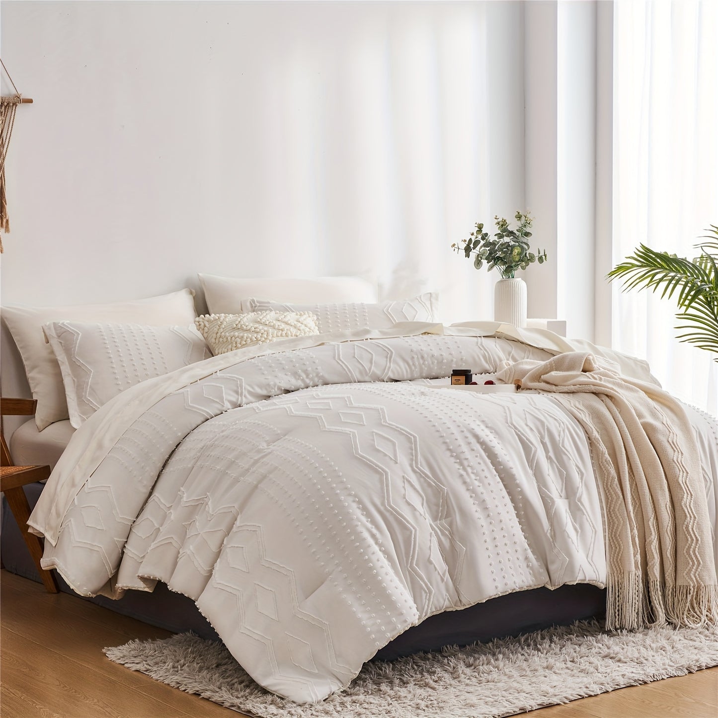 Boho Microfiber Comforter Set All Season Geometric Tufted Bedding In A Bag