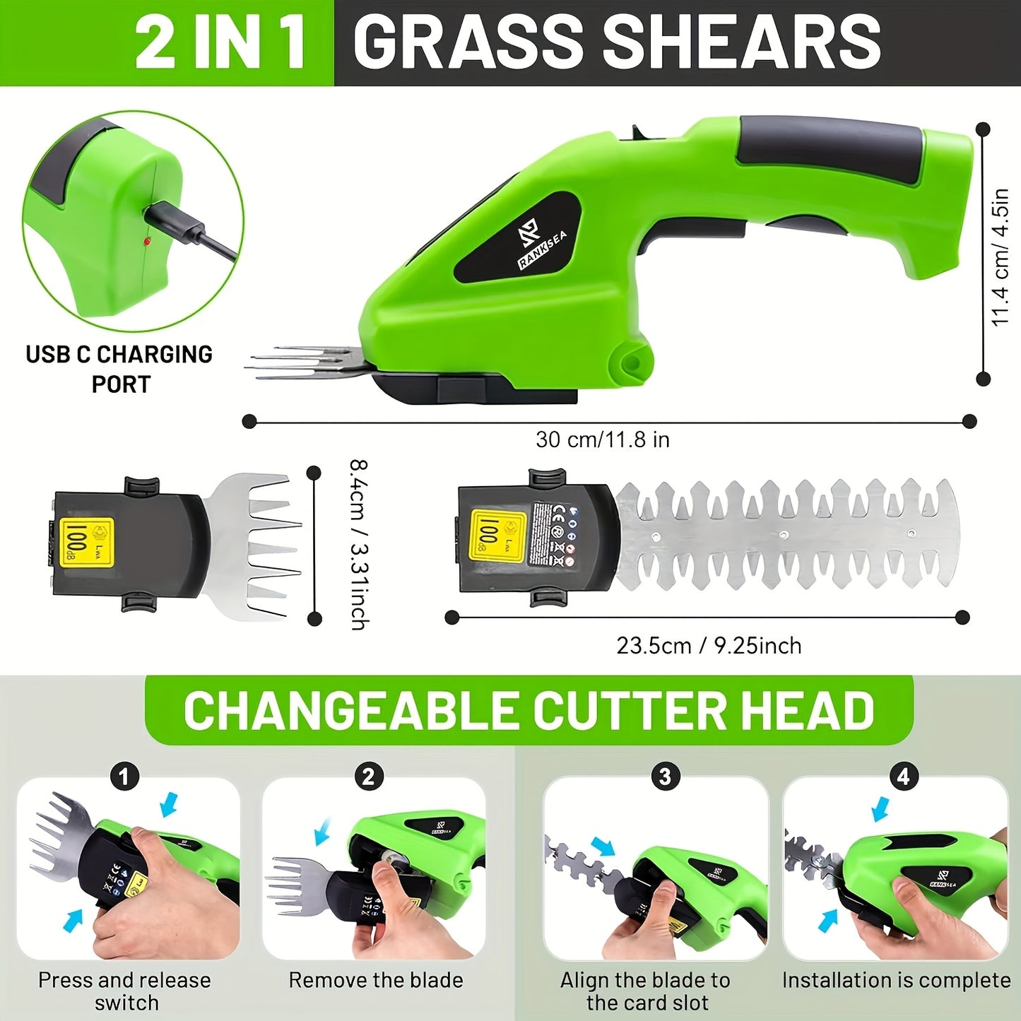 2-In-1 Cordless Hedge Trimmer And Grass Shears 1500mAh Battery Powered