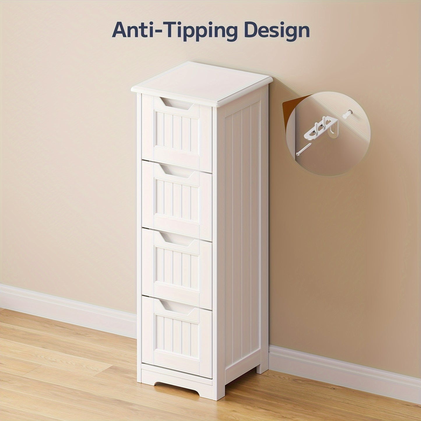 Small Freestanding Bathroom Storage Cabinet With 4 Drawers 33 Inch White