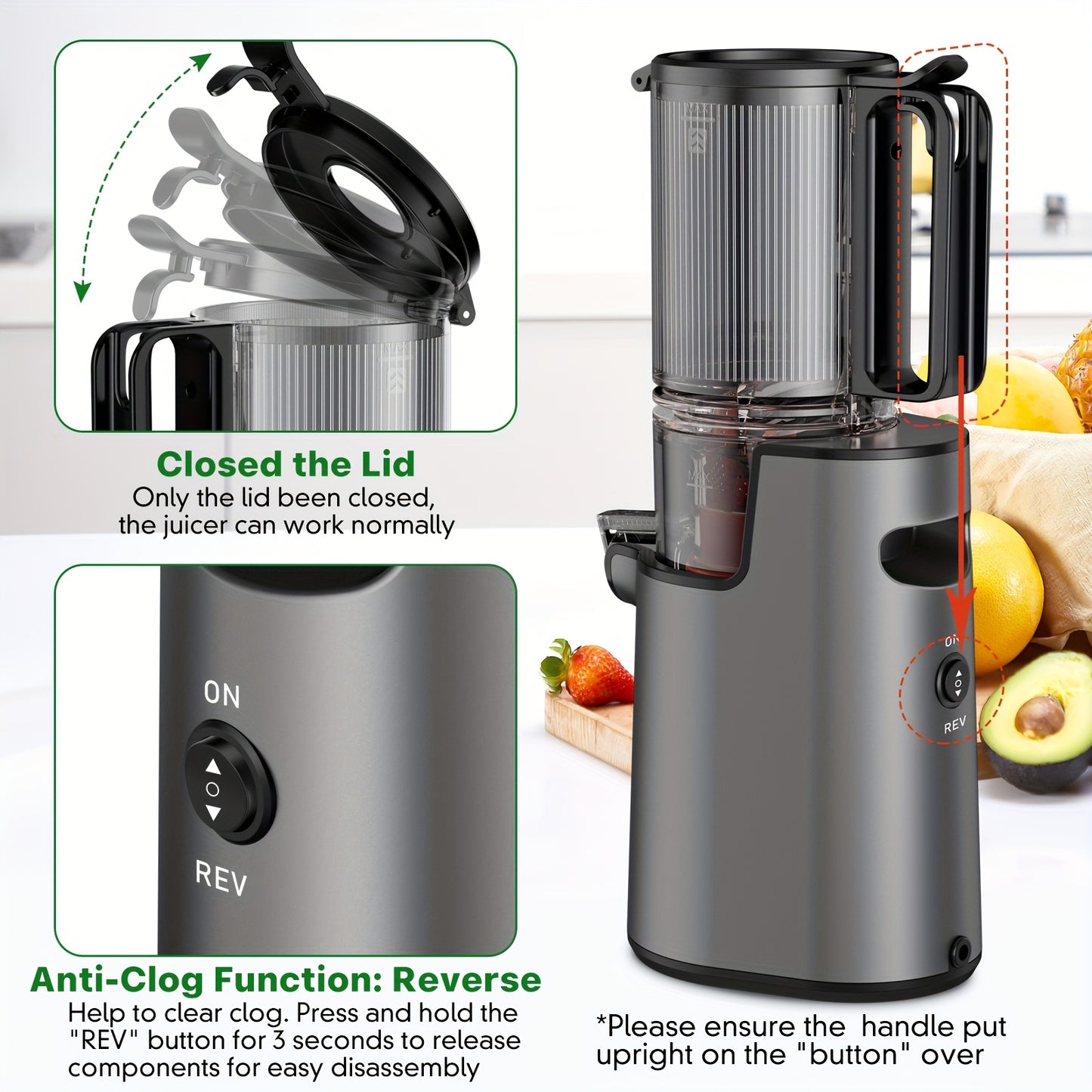 [350w Cold Press Juicer] 350w Cold Press Juicer Masticating Juicer | 4.7 Wide Feed Chute, High Juice Yield, Easy To Clean | Ideal For Whole Fruits And Vegetables, A Must-Have For Your Kitchen, Perfect Gift Idea