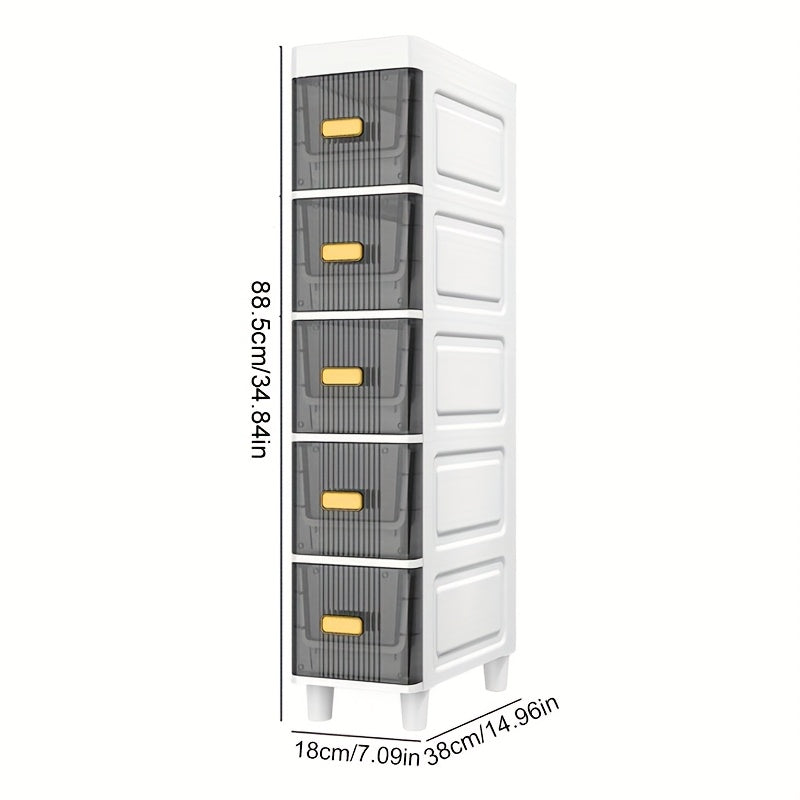 5 Tier Plastic Tall Narrow Storage Cabinet With Adjustable Shelves And Door
