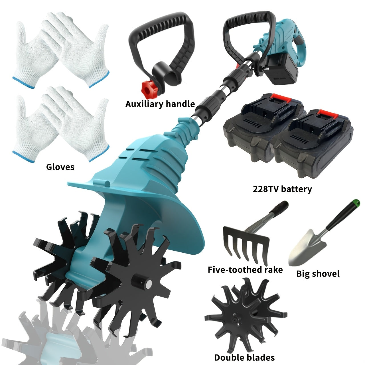 21V Cordless Tiller And Garden Scarifier 270 RPM With 2 Batteries And Charger