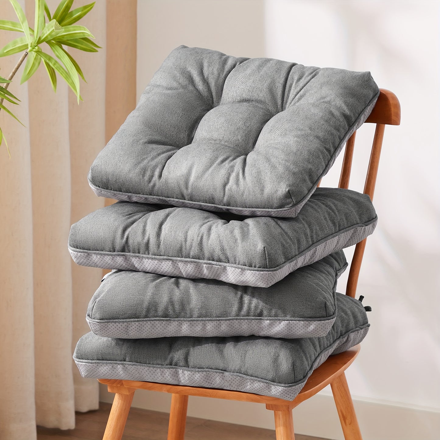 Chair Cushions Set Of 4, Kitchen Chair Cushions with Non-Slip Backing, Seat Cushions for Kitchen Chairs, Indoor Chair Pads with Ties