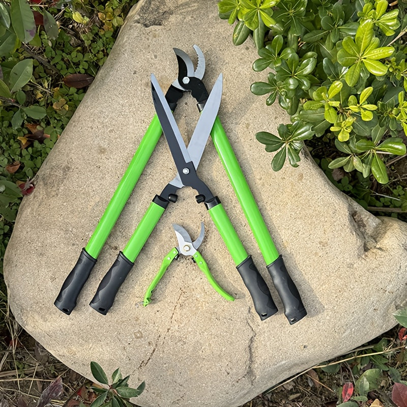 3Pcs Gardening Pruning Shears Set 55Mn Steel Thick Blades Lawn Hedge Clippers