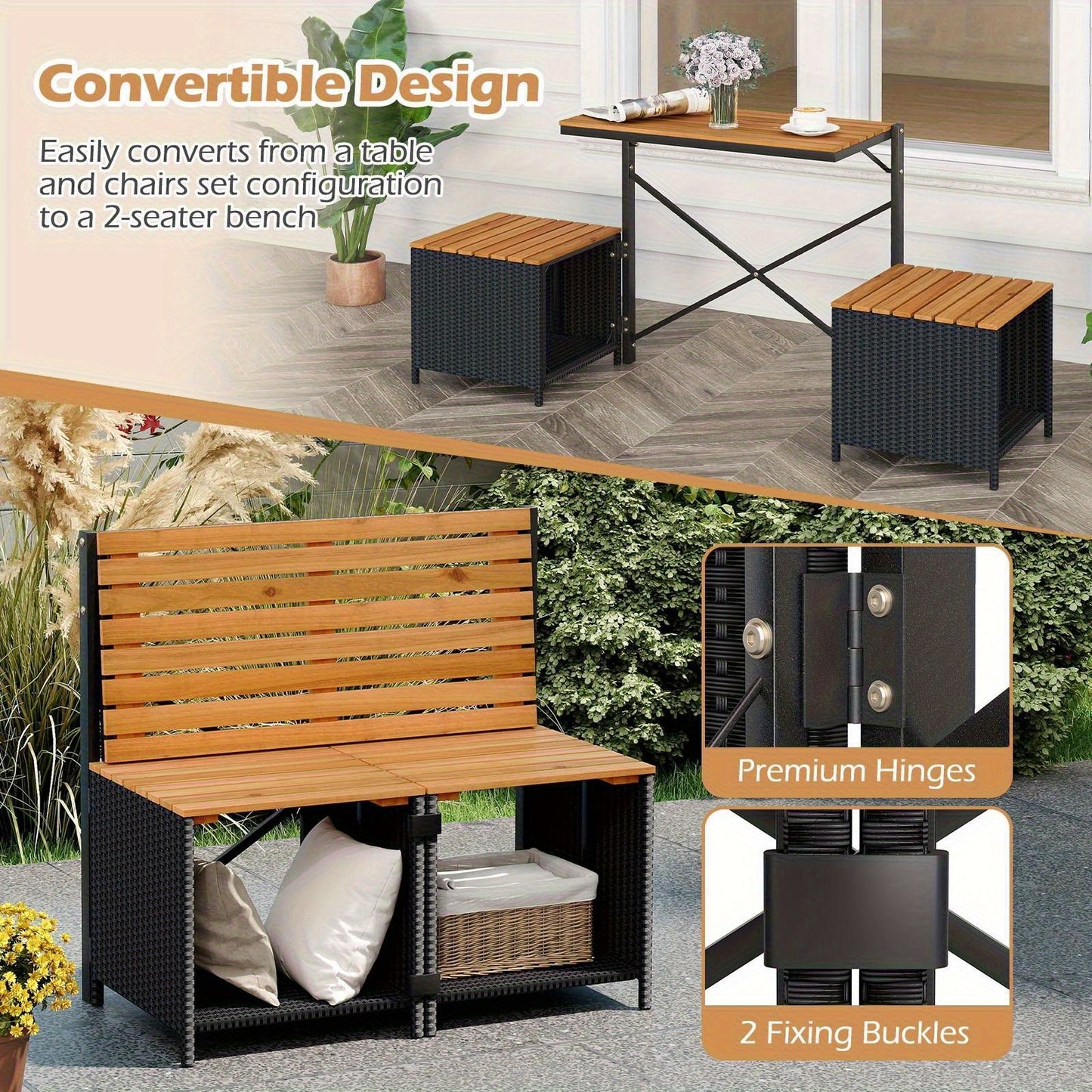 Outdoor Convertible Bench LIFEZEAL 2 In 1 Picnic Table Set Garden Loveseat