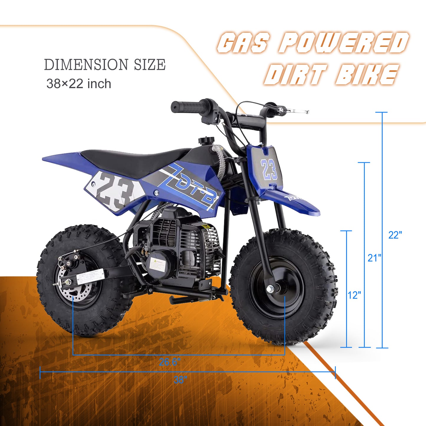 Mini Off-Road Dirt Bike, 49 CC 2-Stroke Gas Bike with Off-Rode Tire, Suspensions, Disc Brakes, Max Load 160Lbs, Max Speed 18Mph