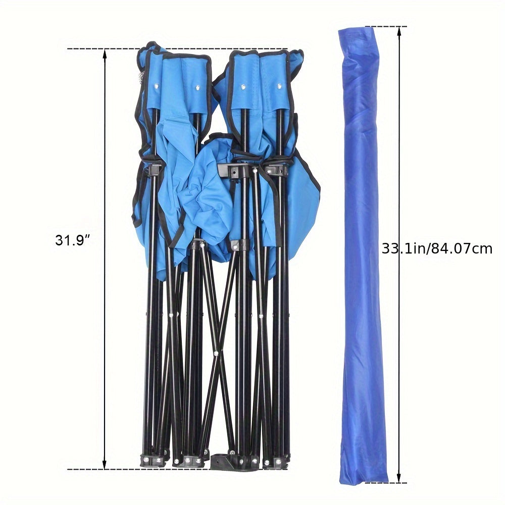 Outdoor Folding Chair 2 Seat Portable With Removable Sun Umbrella Blue