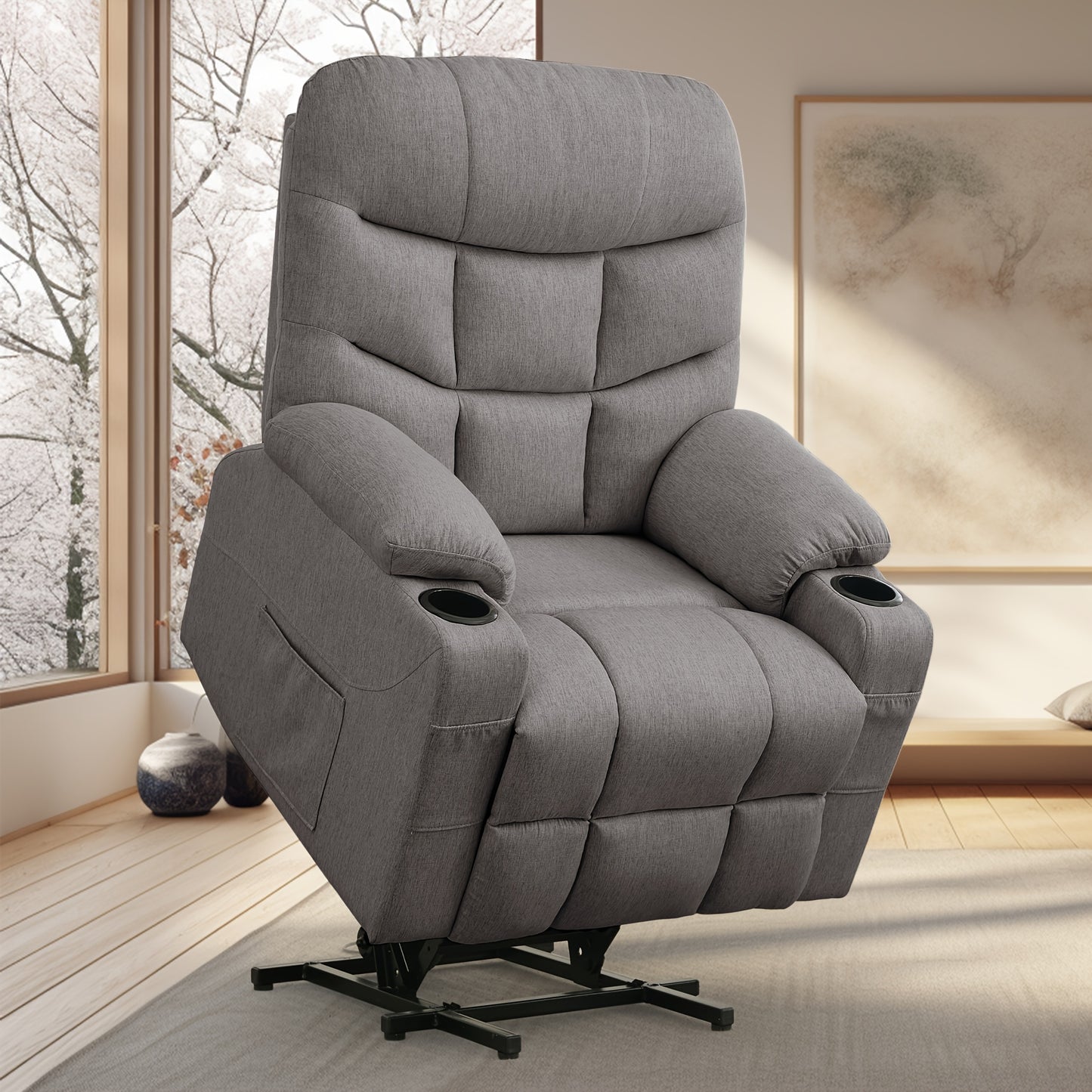 Korser, Electric Recliner with Massage And Heating Function, Lifting Electric Recliner with Remote Control And Cup Holder In The Living Room, Linen Material, Gifts for The Elderly, Holiday Gifts, Suitable for Living Room And