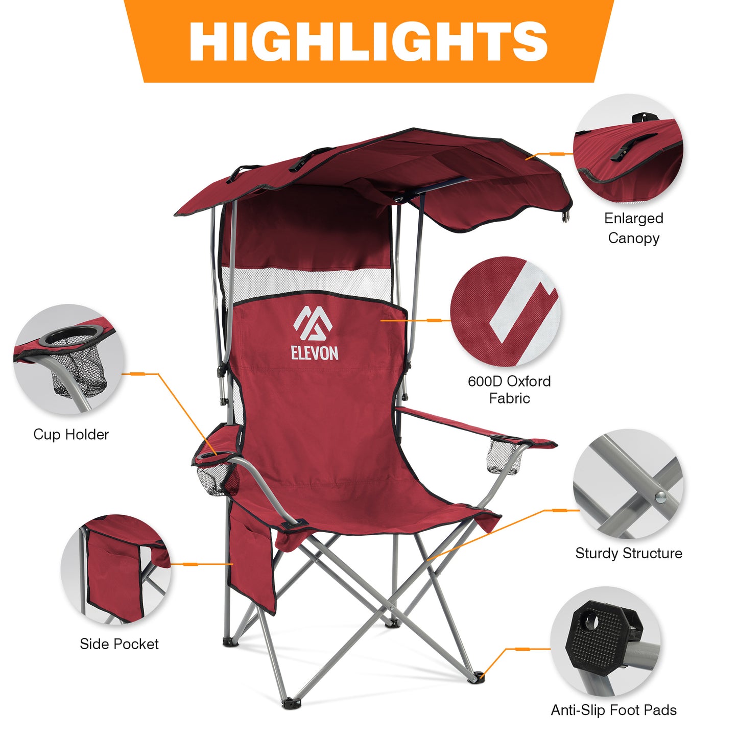 BalanceFrom Canopy Chair Folding Camping Recliner Support with Carrying Bag