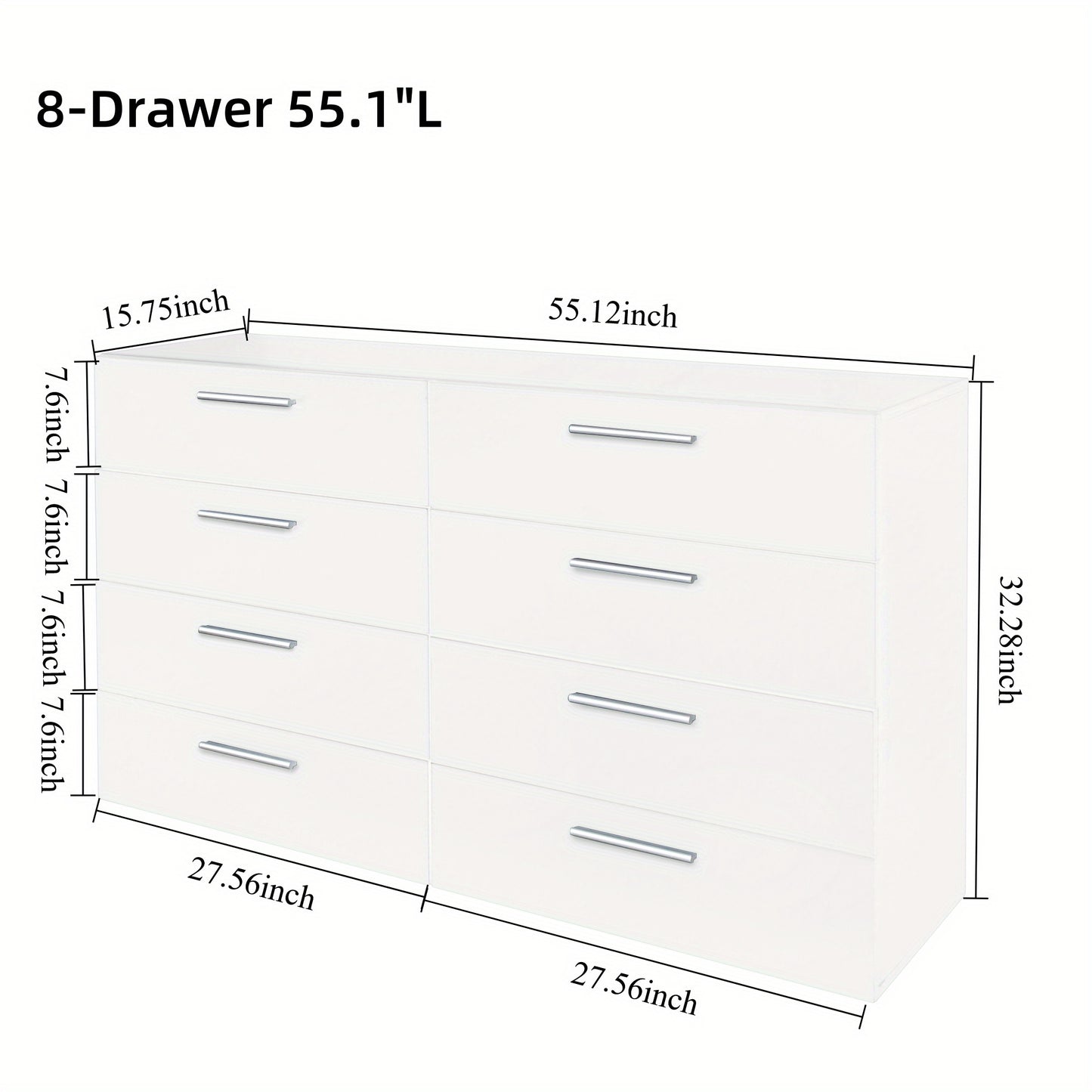Modern Dresser With 6 Or 8 Deep Drawers For Bedroom Living Room Entryway White