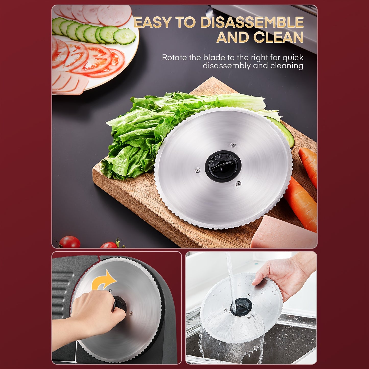 200W Electric Meat Slicer Stainless Steel 7.5 Inch Removable Blade Black